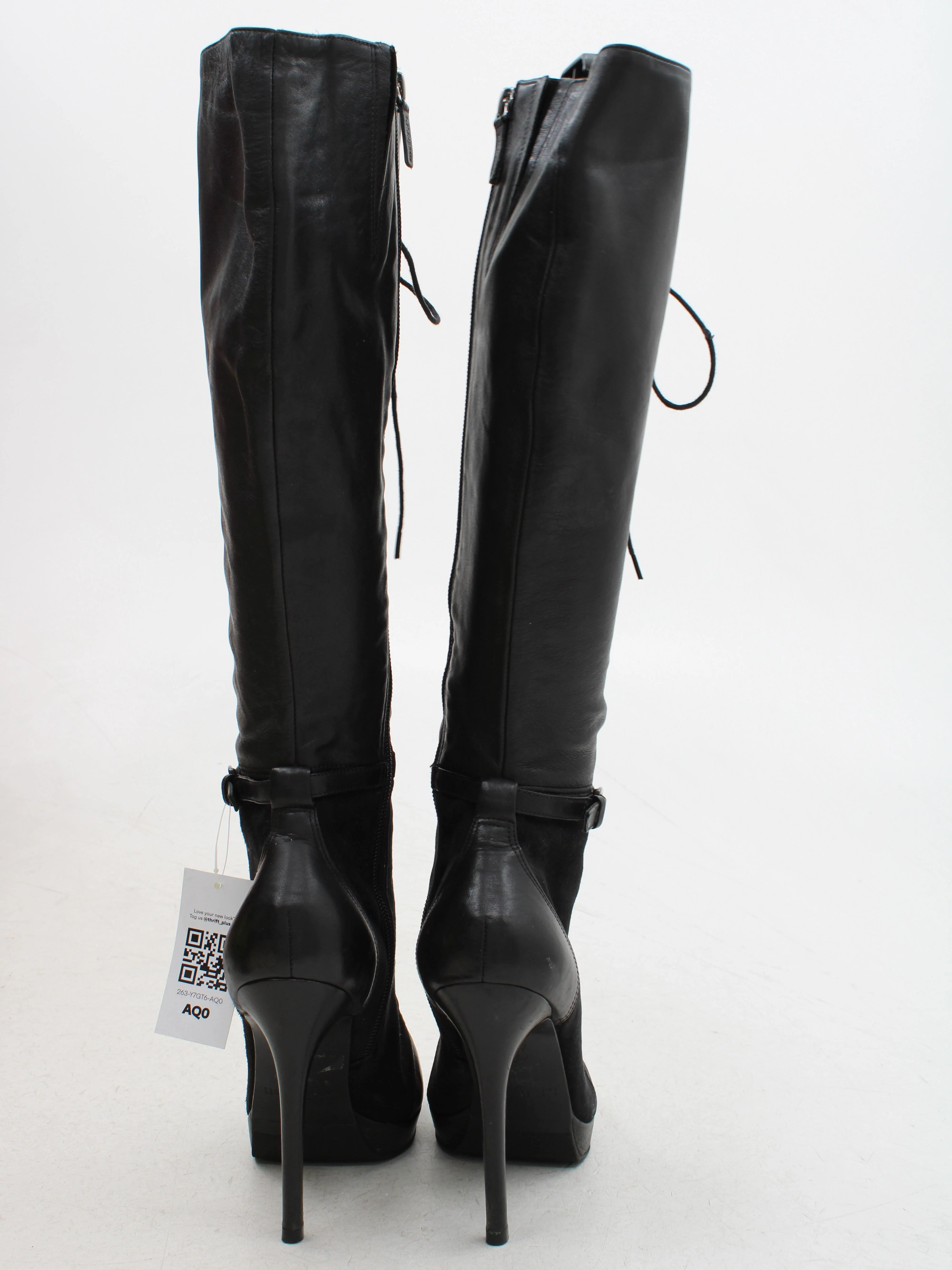 L.K. Bennett Women's Boots UK 5 Black Leather with Suede Combat - Image 3