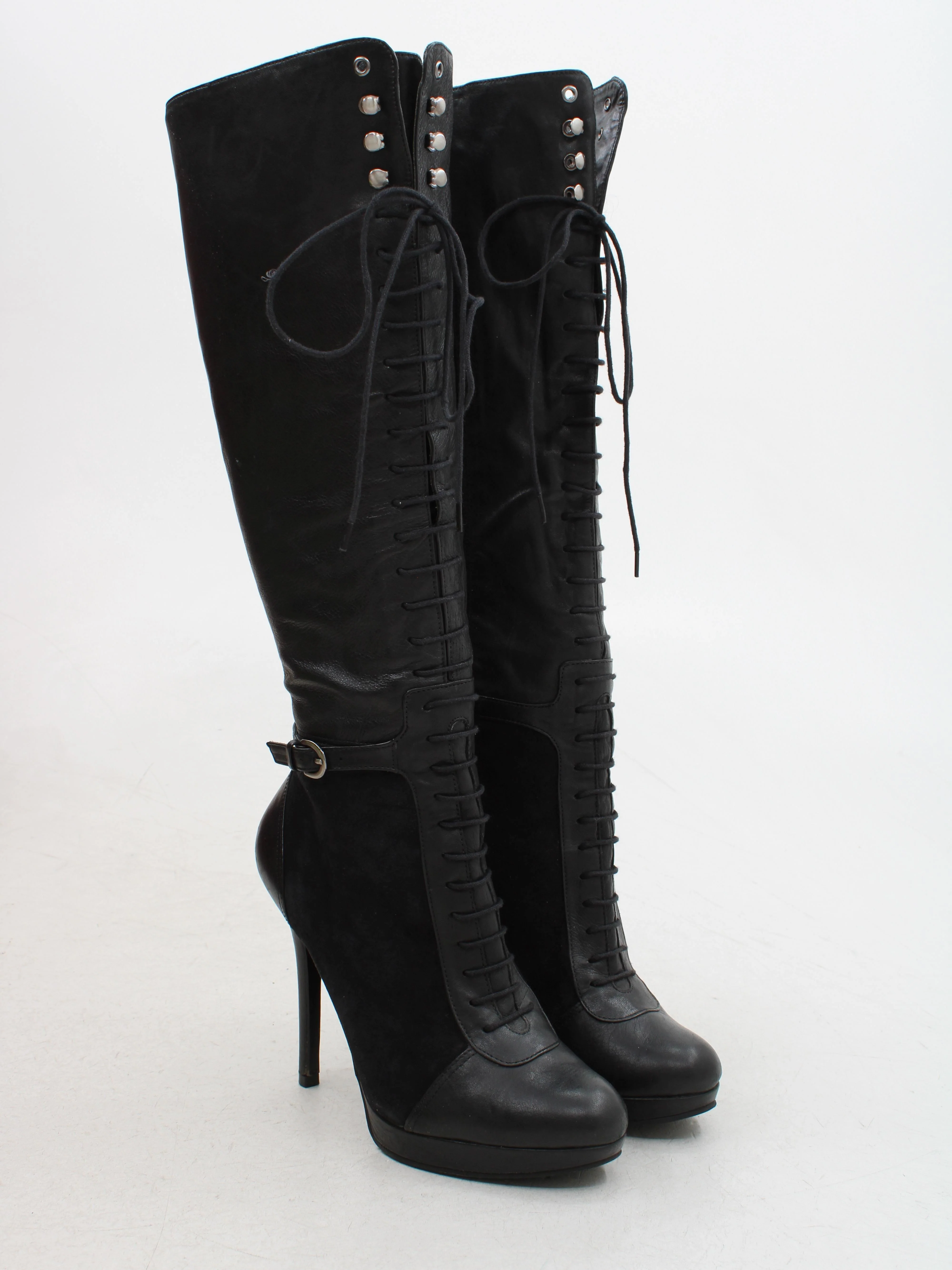 L.K. Bennett Women's Boots UK 5 Black Leather with Suede Combat - Image 4