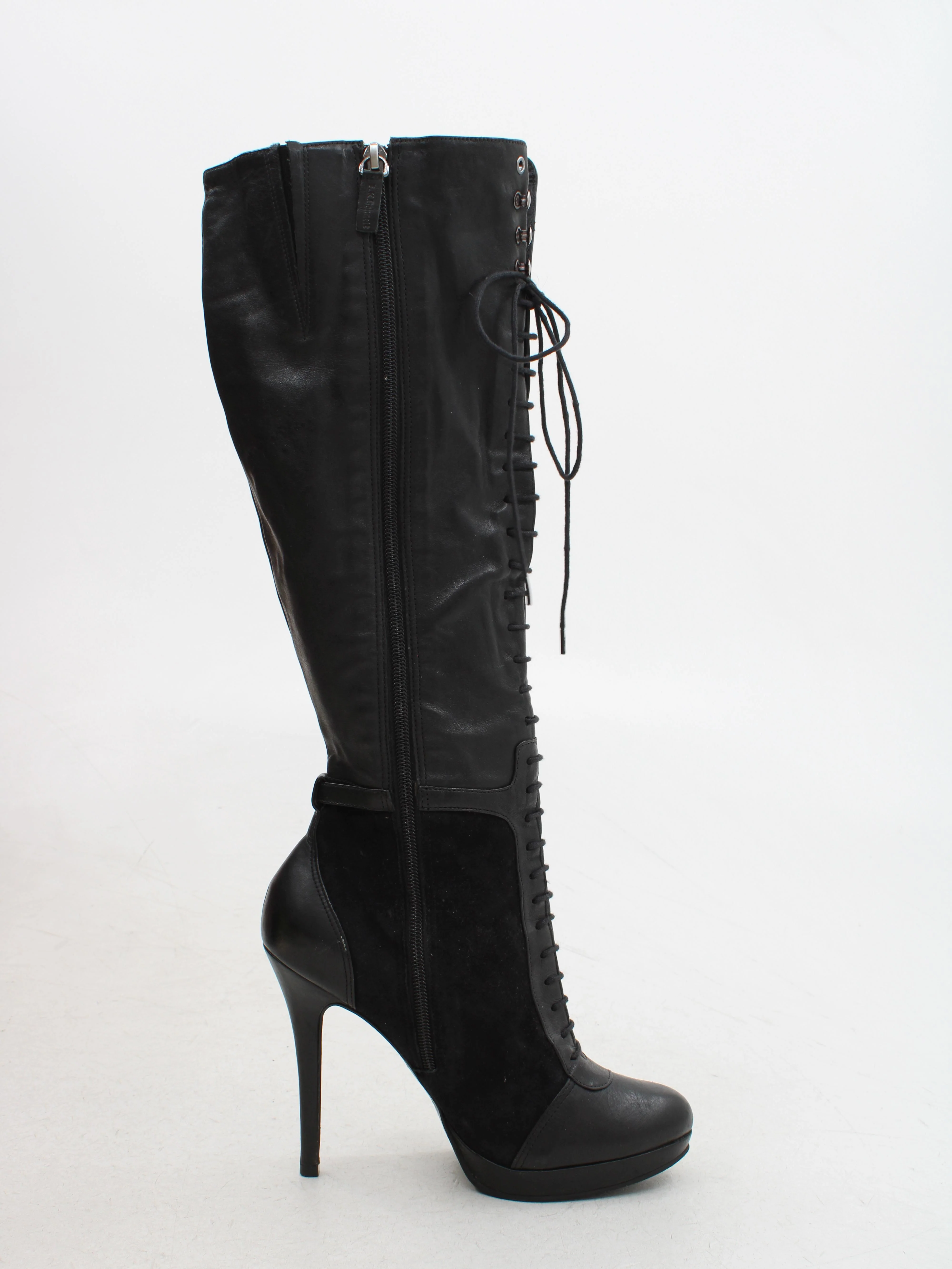 L.K. Bennett Women's Boots UK 5 Black Leather with Suede Combat - Image 5