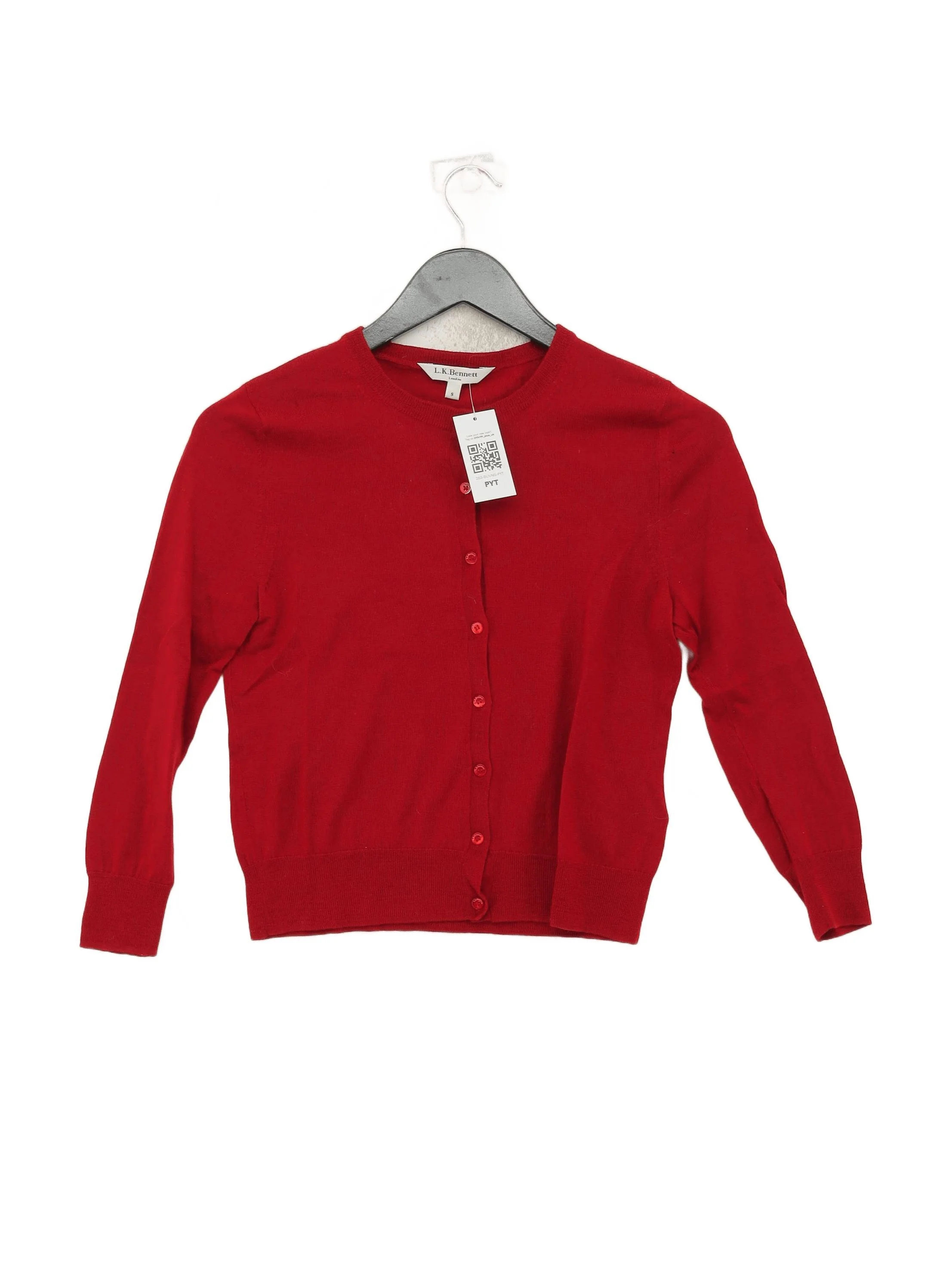 L.K. Bennett Women's Cardigan S Red 100% Wool Round Neck Cardigan