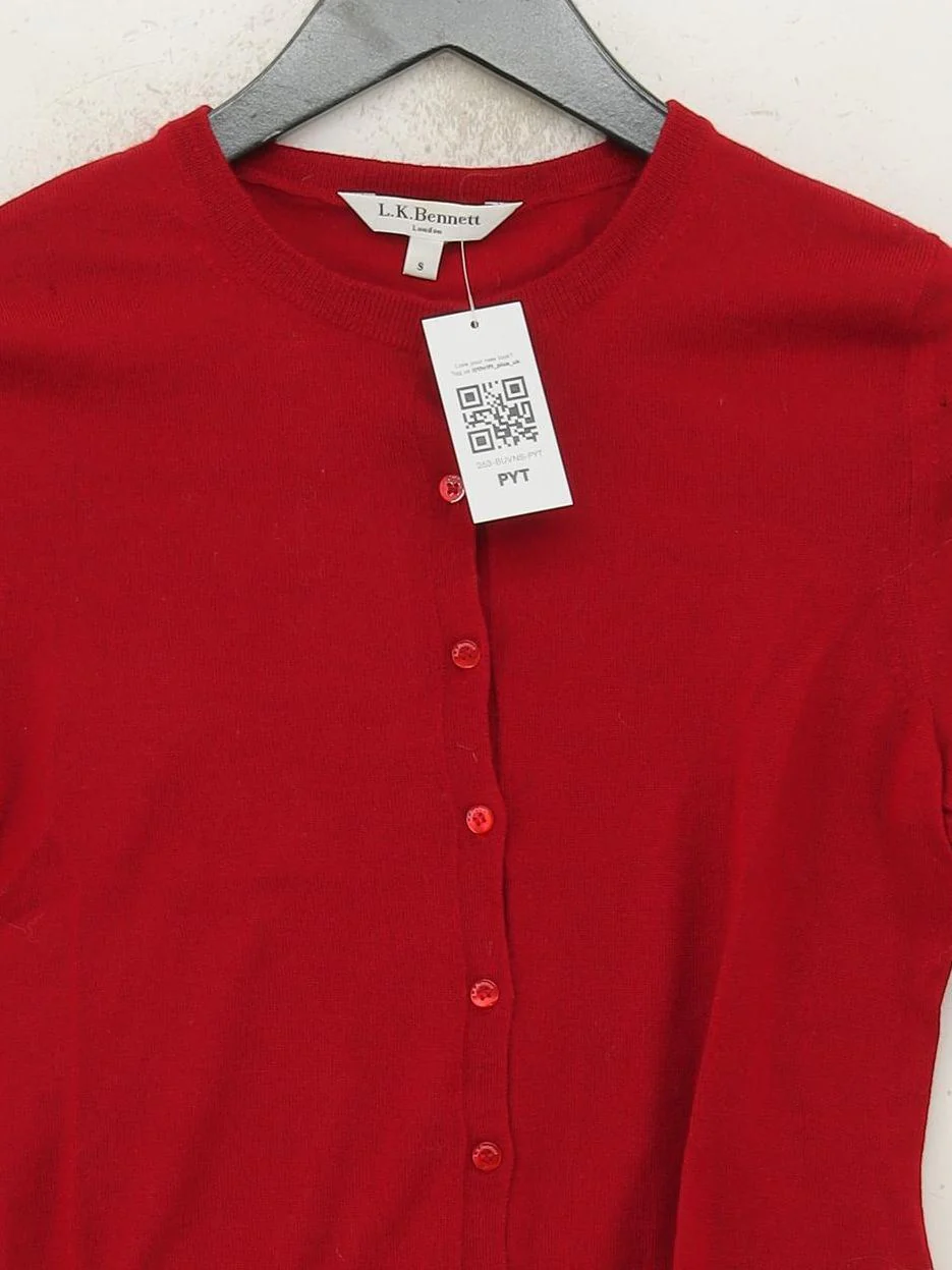 L.K. Bennett Women's Cardigan S Red 100% Wool Round Neck Cardigan - Image 3