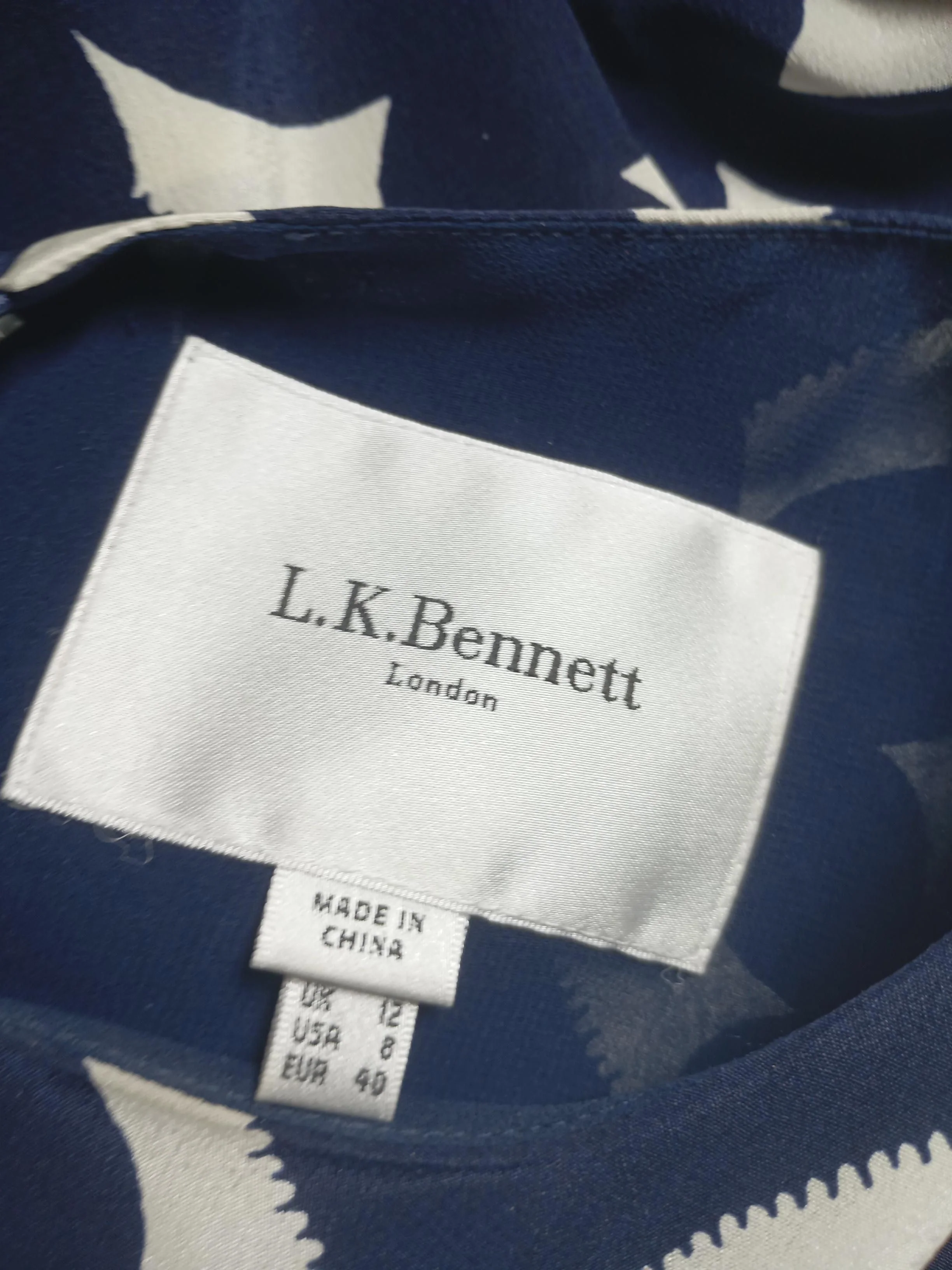 L.K. Bennett Women's Jumpsuit UK 12 Blue Geometric 100% Other Wide-Leg Jumpsuit - Image 5