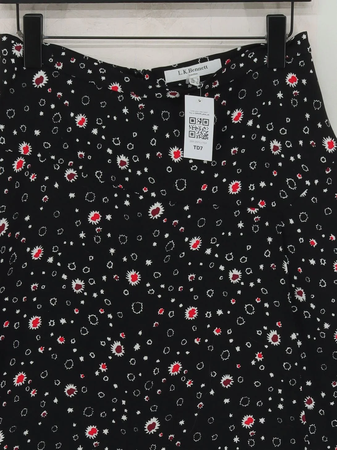 L.K. Bennett Women's Midi Skirt M Black Floral 100% Polyester Midi A-Line - Image 3