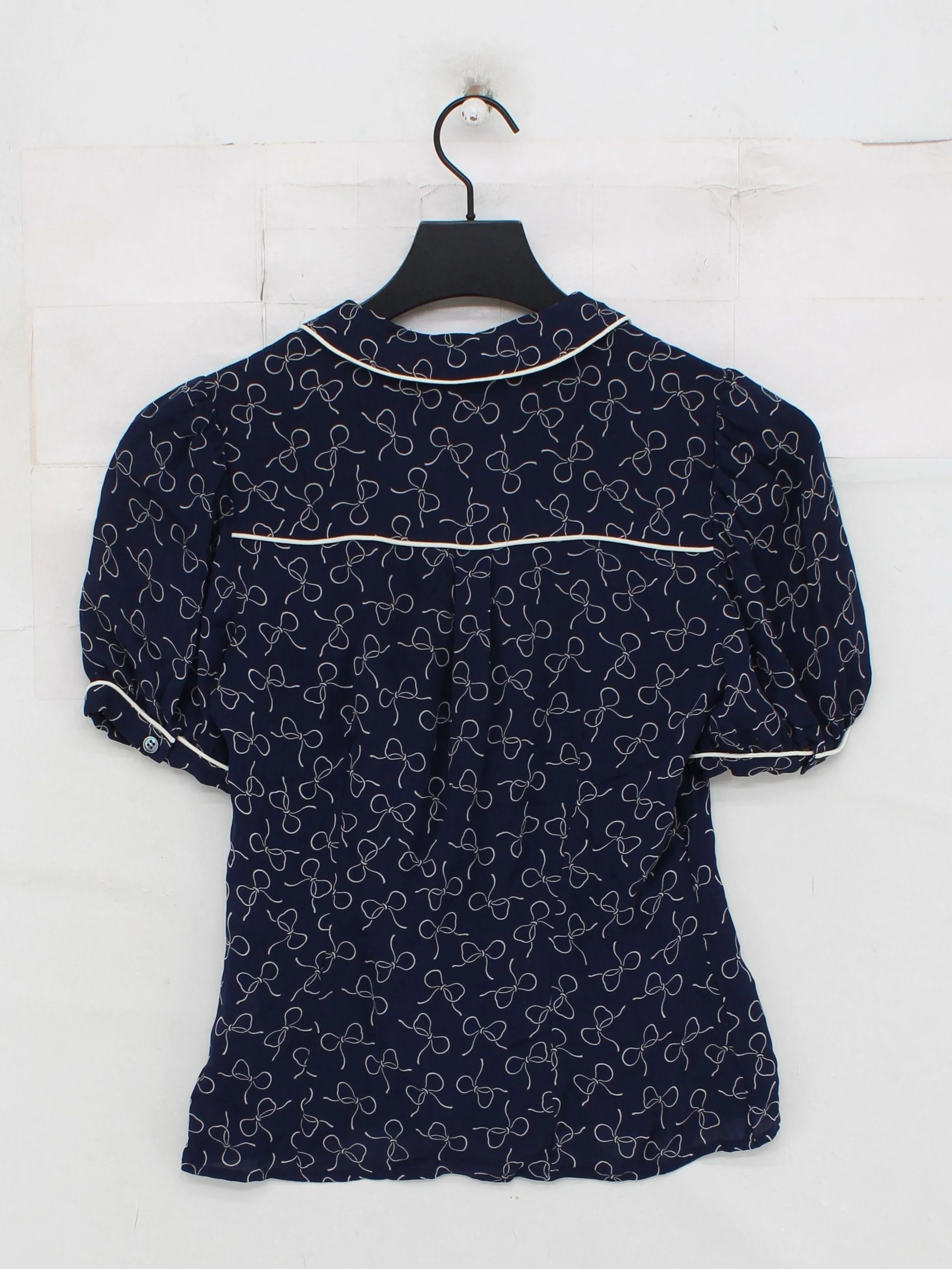 L.K. Bennett Women's Shirt UK 8 Blue 100% Silk Short Sleeve Collared Basic - Image 2