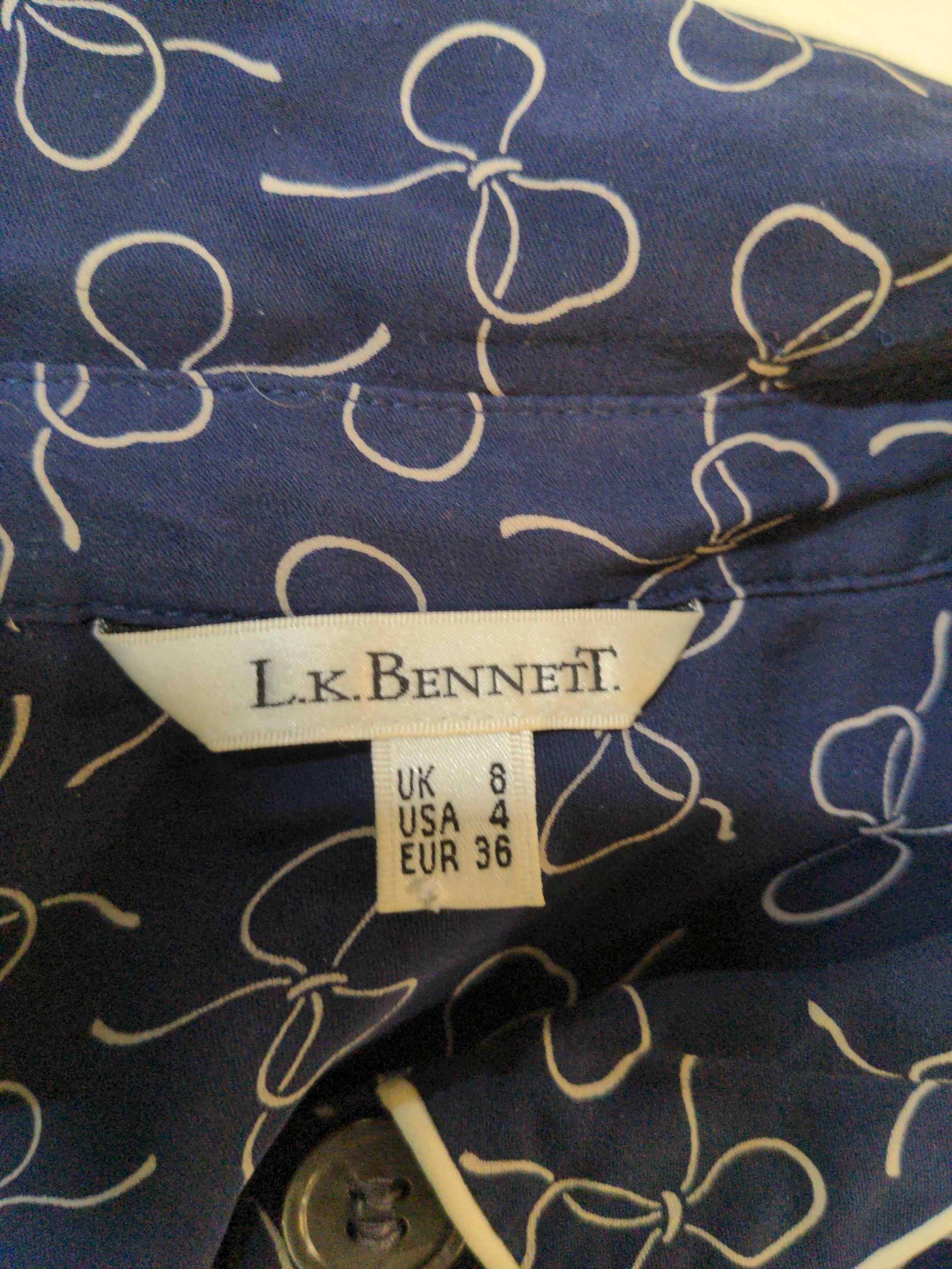 L.K. Bennett Women's Shirt UK 8 Blue 100% Silk Short Sleeve Collared Basic - Image 5
