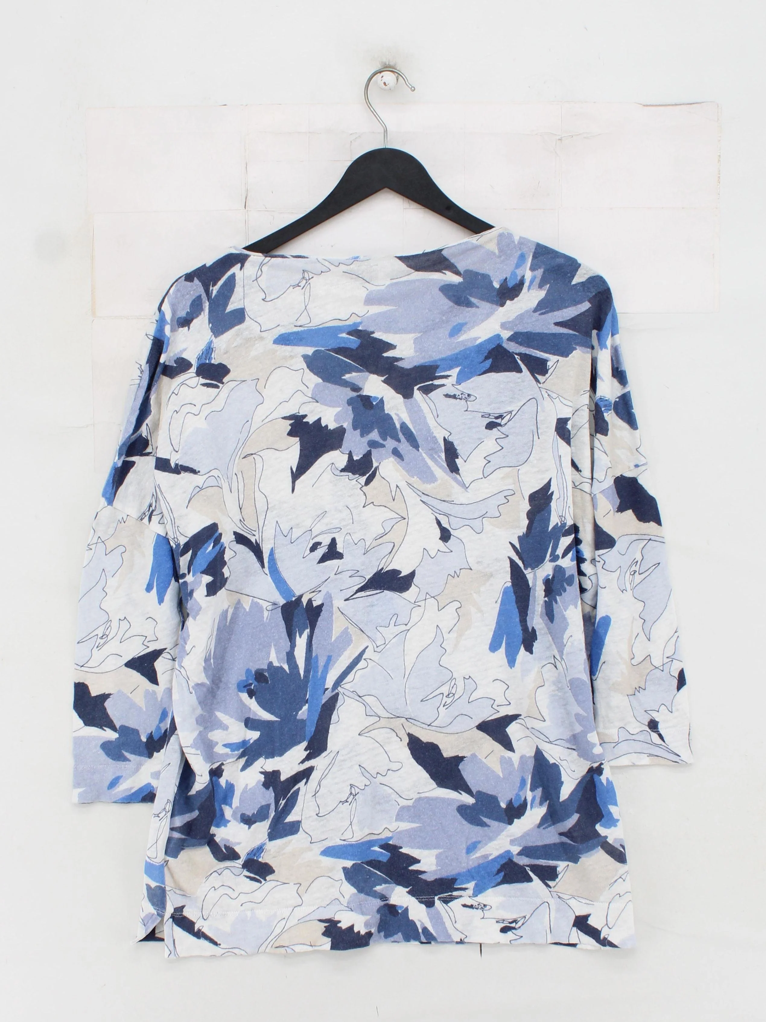 L.K. Bennett Women's Top S Multi Floral 100% Linen 3/4 Sleeve Round Neck Basic - Image 2