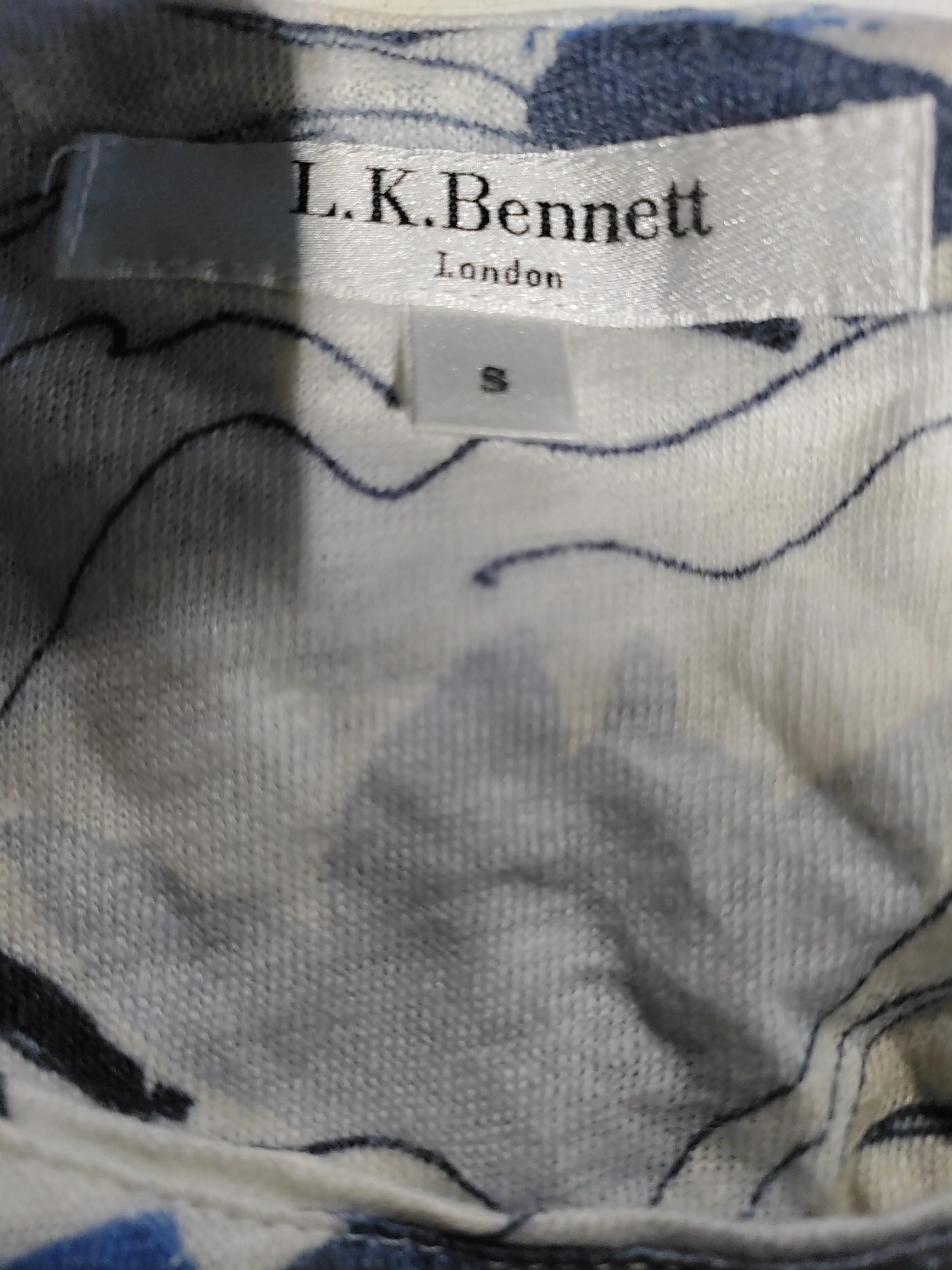 L.K. Bennett Women's Top S Multi Floral 100% Linen 3/4 Sleeve Round Neck Basic - Image 6