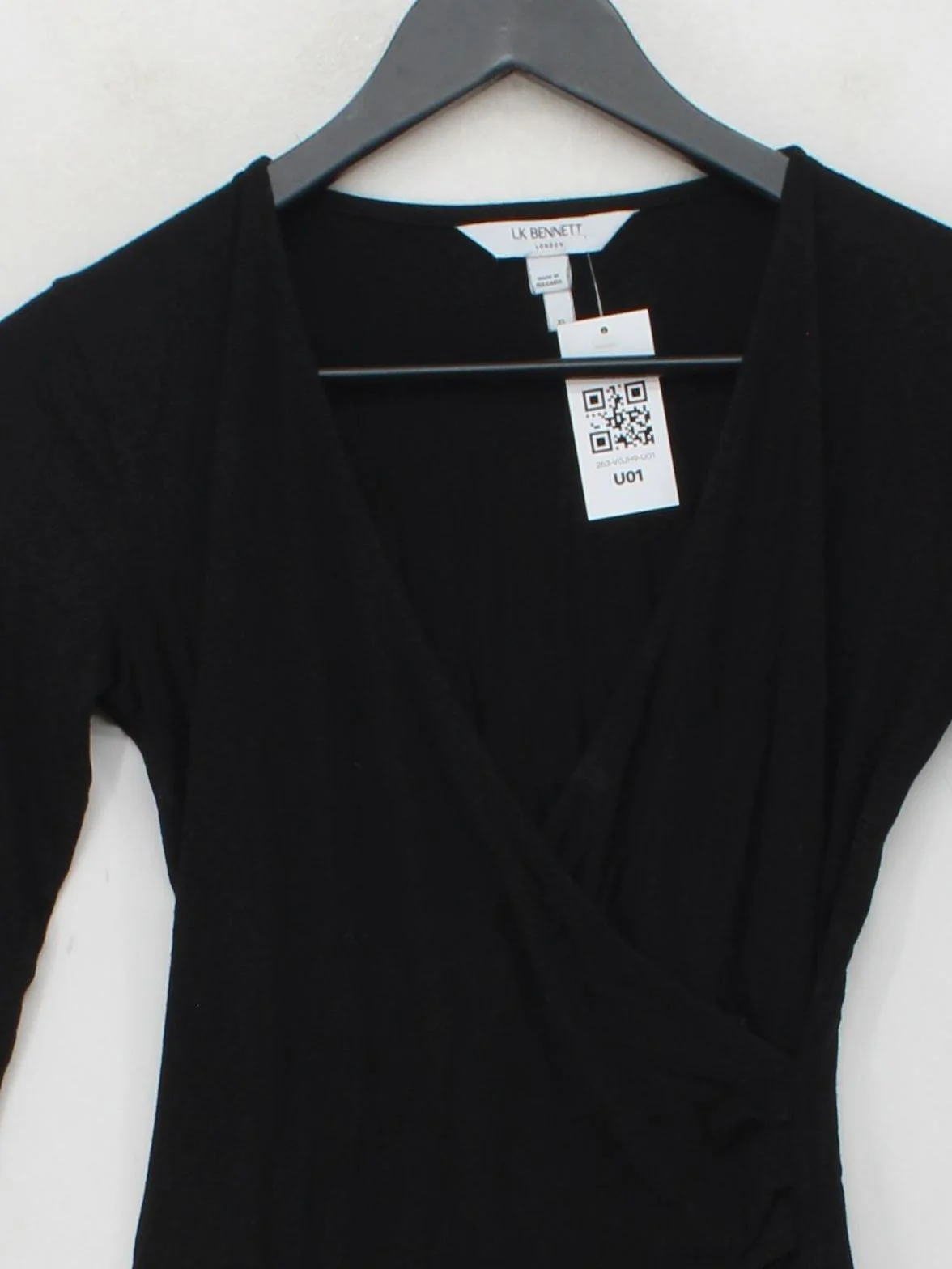 L.K. Bennett Women's Top XS Black Viscose with Elastane Long Sleeve V-Neck Basic - Image 3