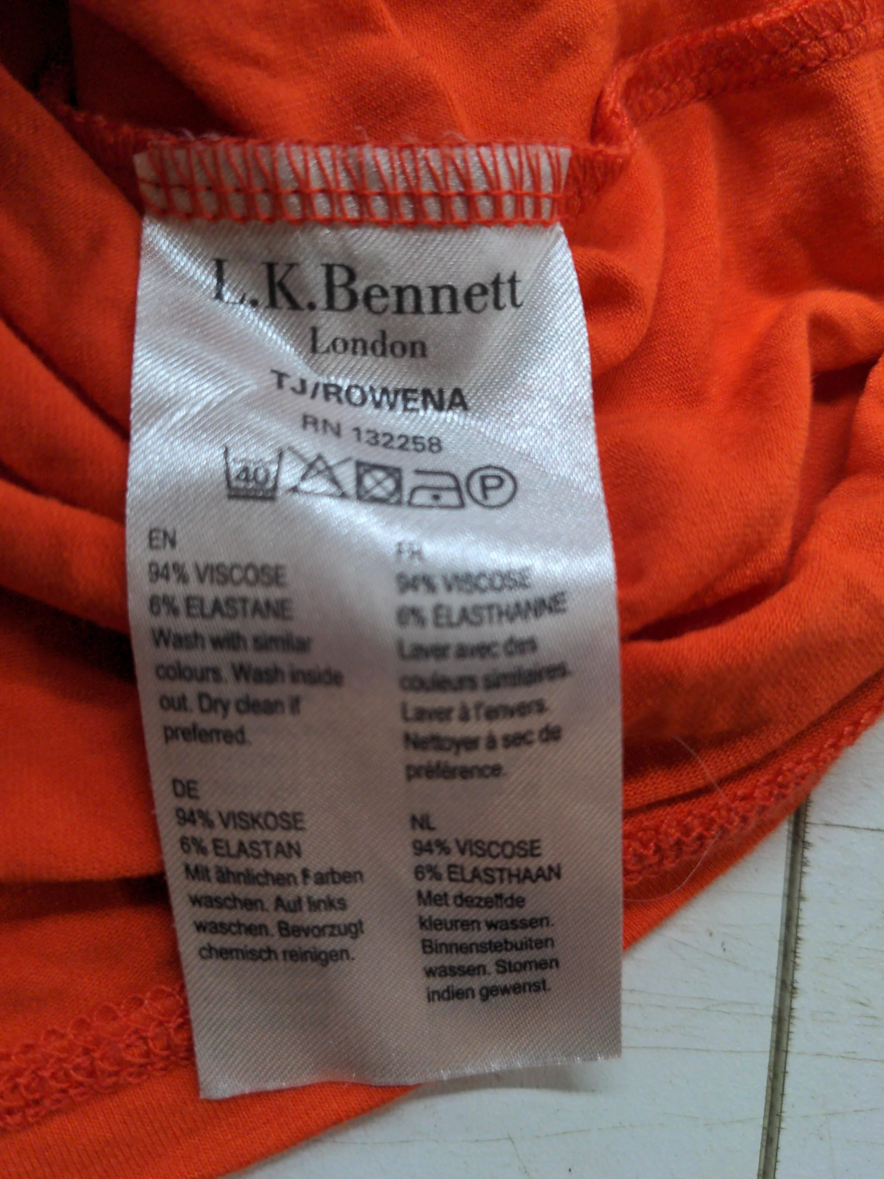 L.K. Bennett Women's Top XS Orange Viscose with Elastane Basic - Image 6