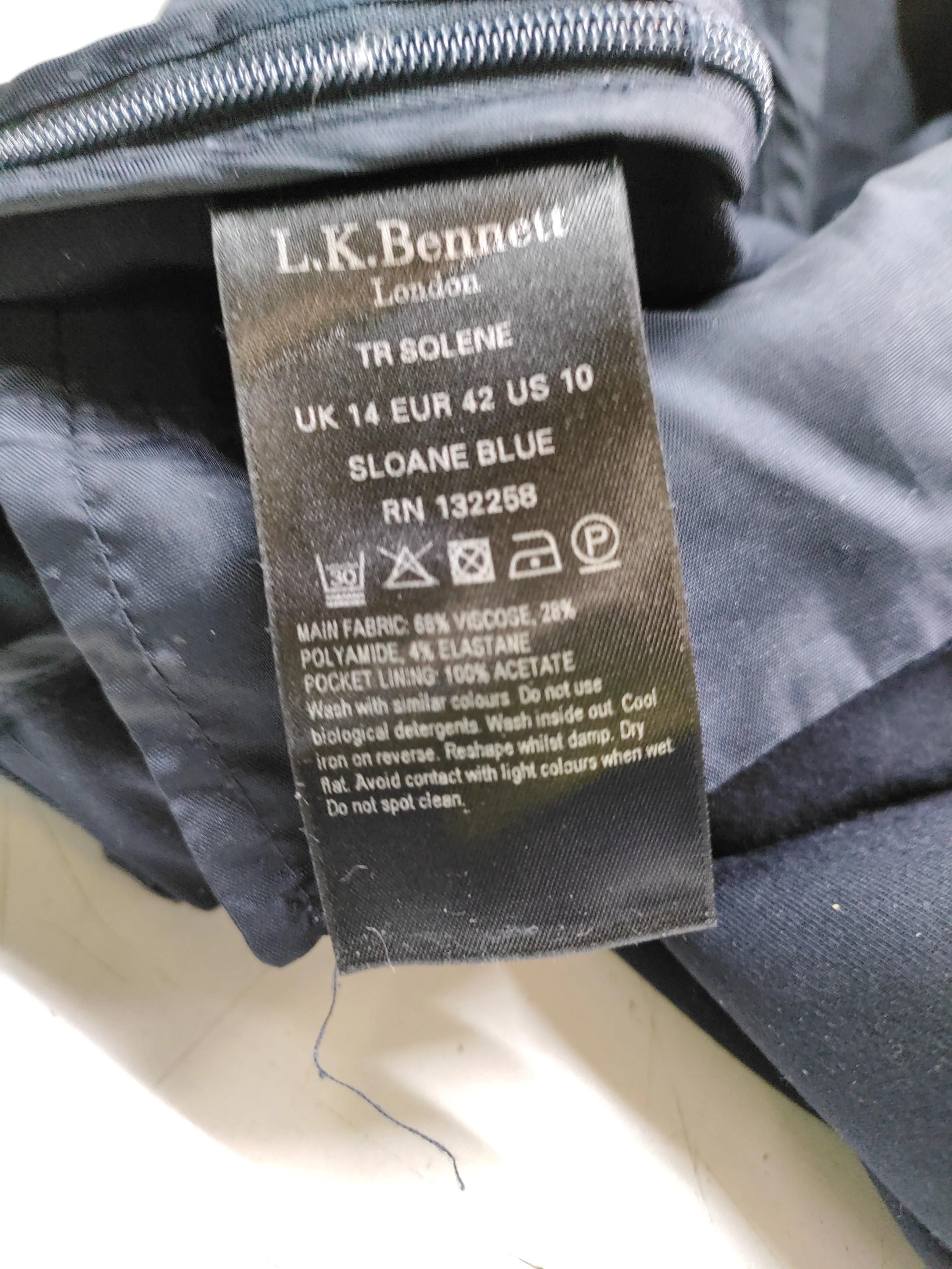 L.K. Bennett Women's Trousers UK 14 Blue Viscose with Polyamide, Elastane Chino - Image 6