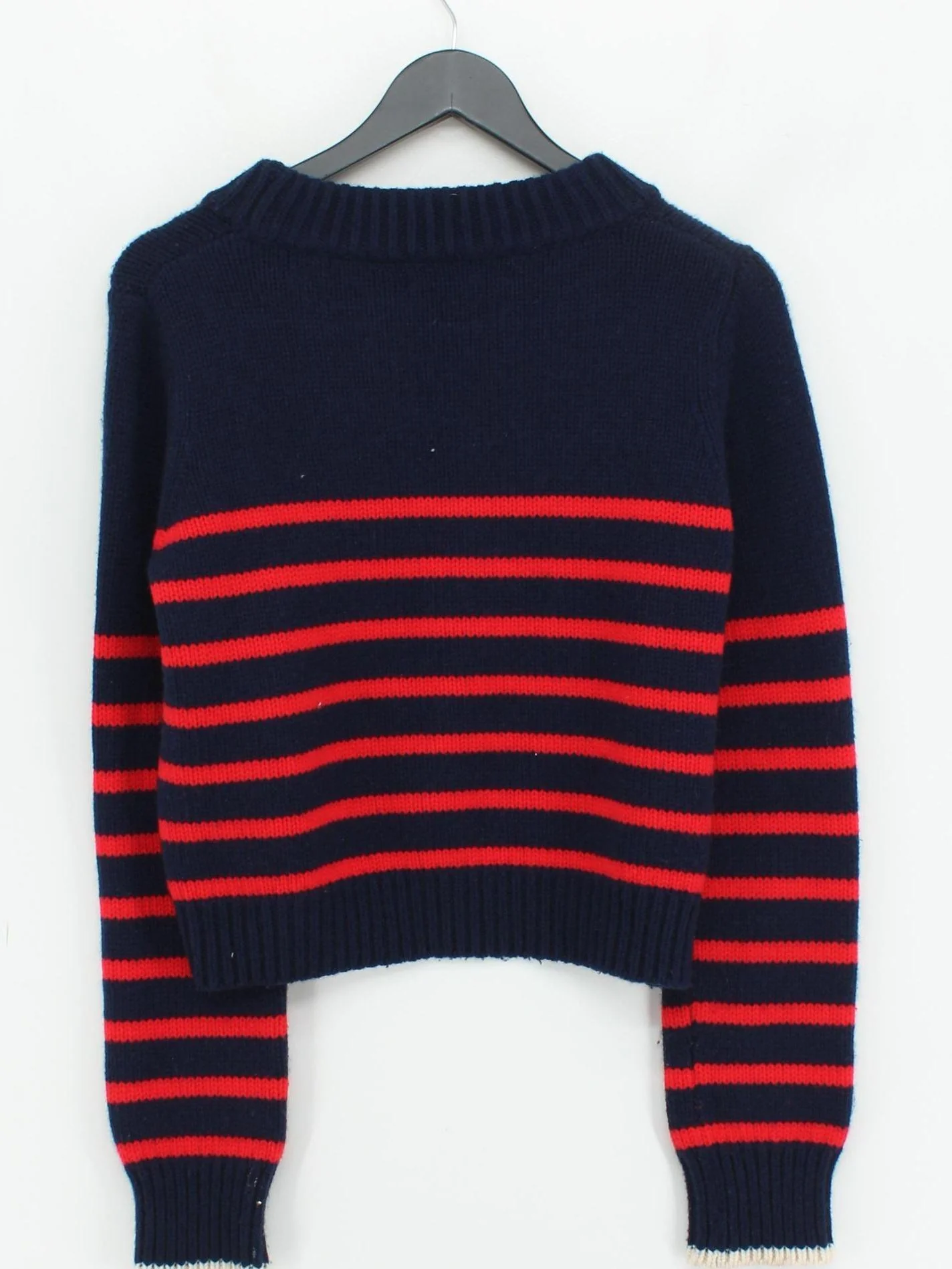 La Ligne Women's Jumper M Blue Striped Wool with Cashmere Crew Neck Pullover - Image 2