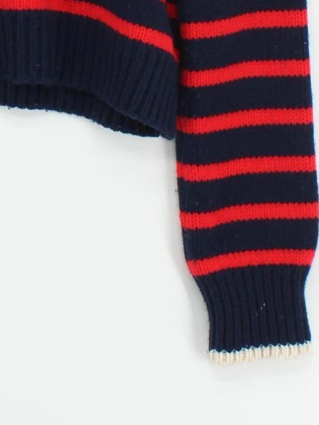 La Ligne Women's Jumper M Blue Striped Wool with Cashmere Crew Neck Pullover - Image 4
