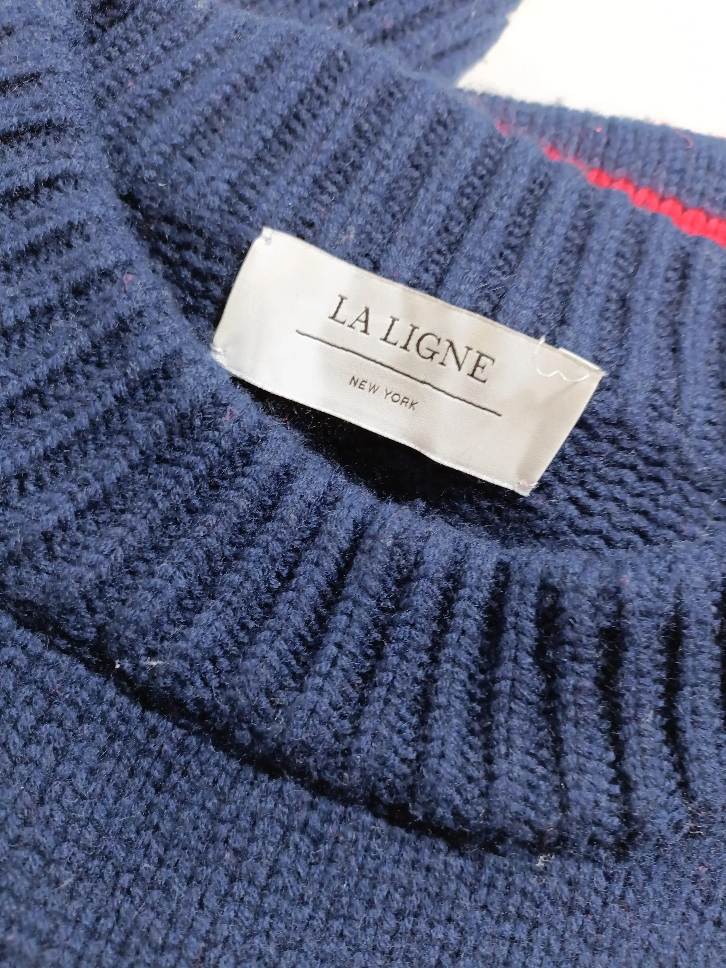 La Ligne Women's Jumper M Blue Striped Wool with Cashmere Crew Neck Pullover - Image 5