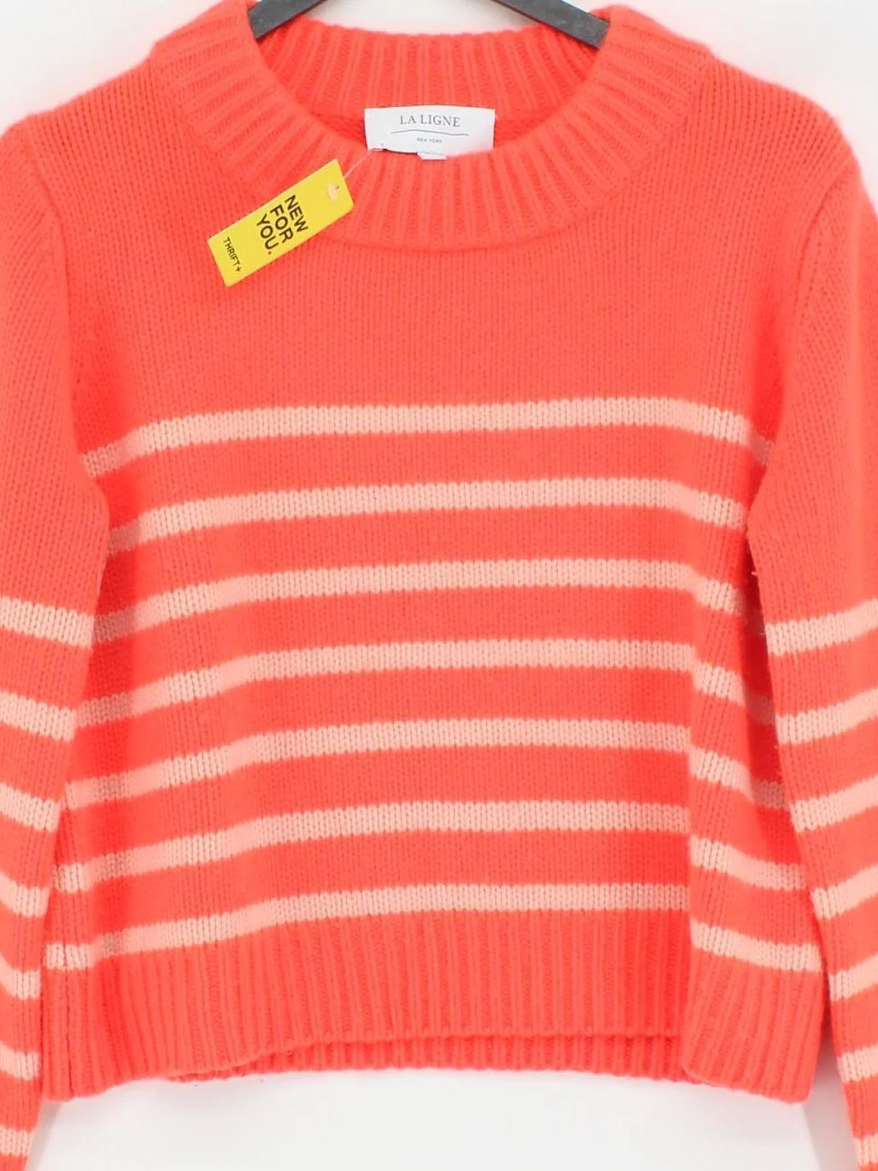 La Ligne Women's Jumper M Pink Striped Wool with Cashmere Crew Neck Pullover - Image 3