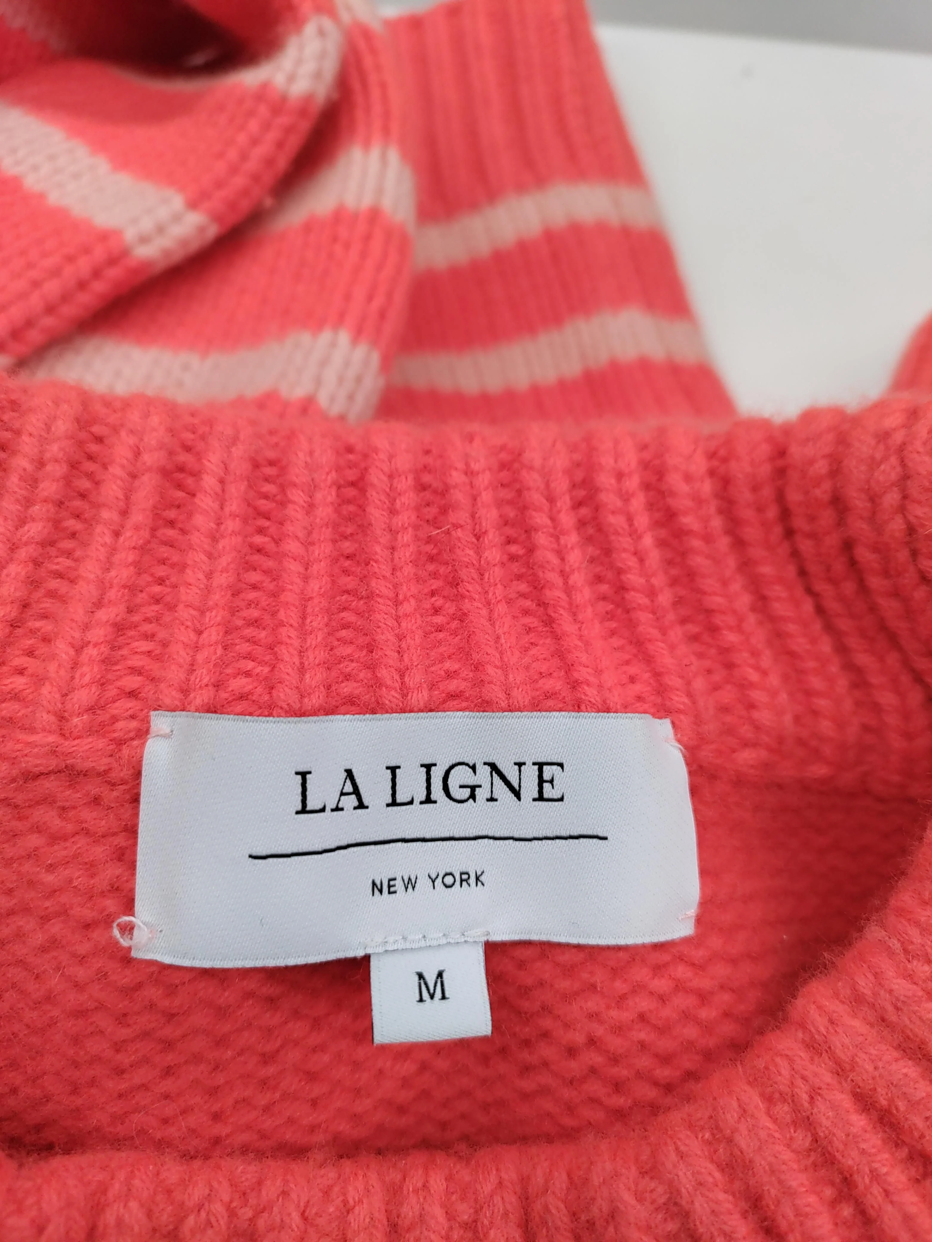 La Ligne Women's Jumper M Pink Striped Wool with Cashmere Crew Neck Pullover - Image 5