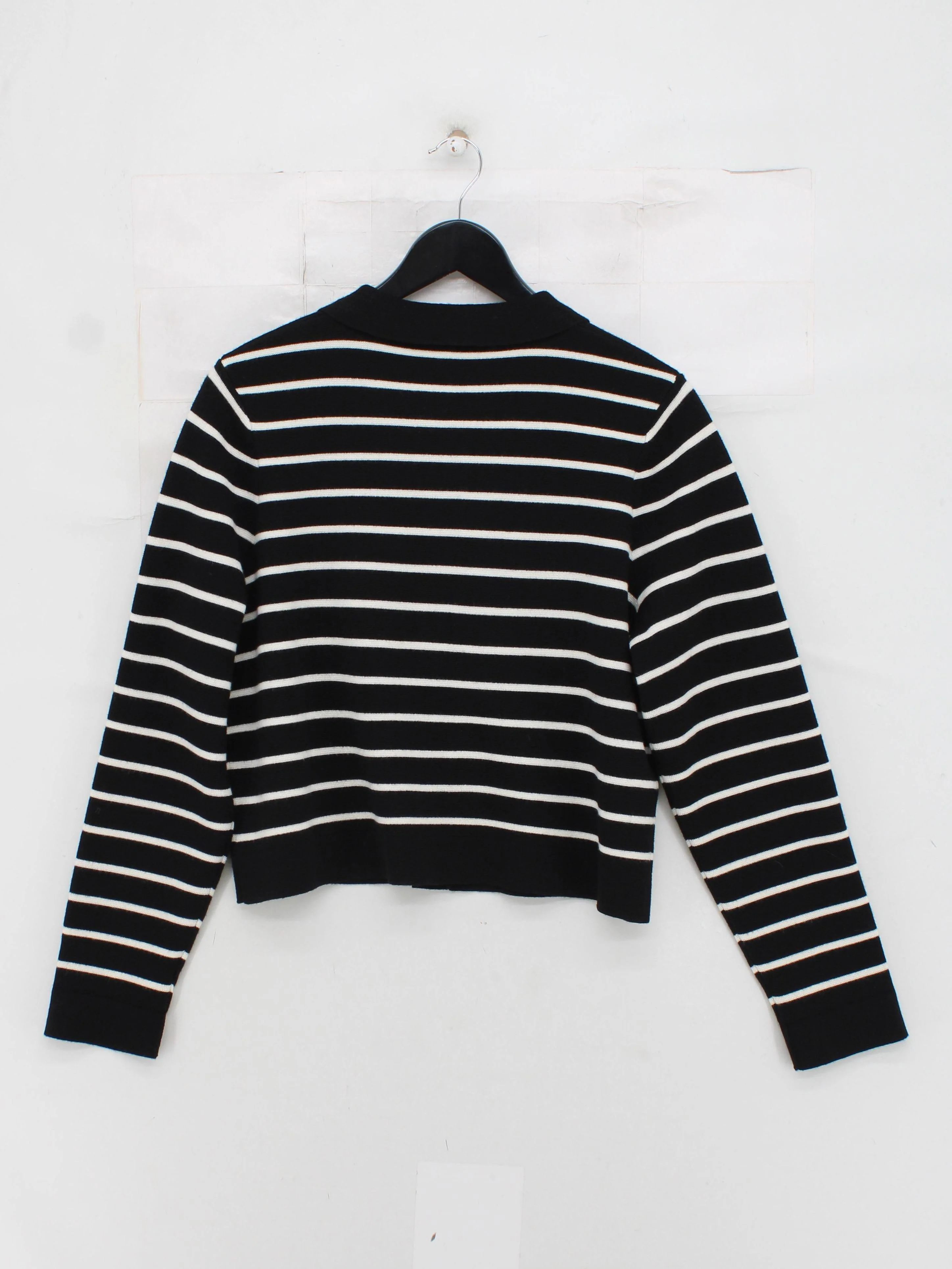 La Maille Sezane Women's Cardigan M Black Striped 100% Wool Collared Cardigan - Image 2