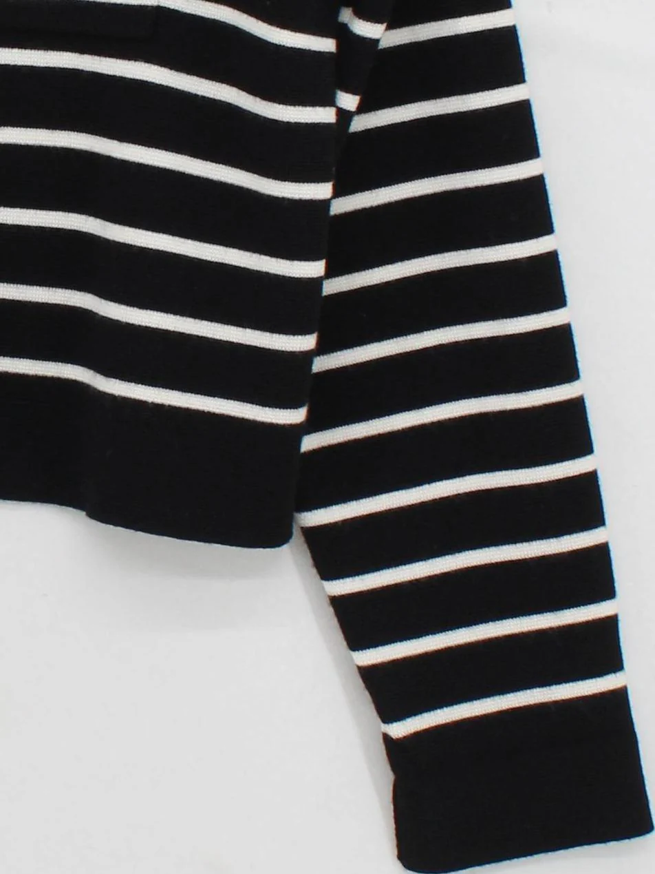 La Maille Sezane Women's Cardigan M Black Striped 100% Wool Collared Cardigan - Image 4