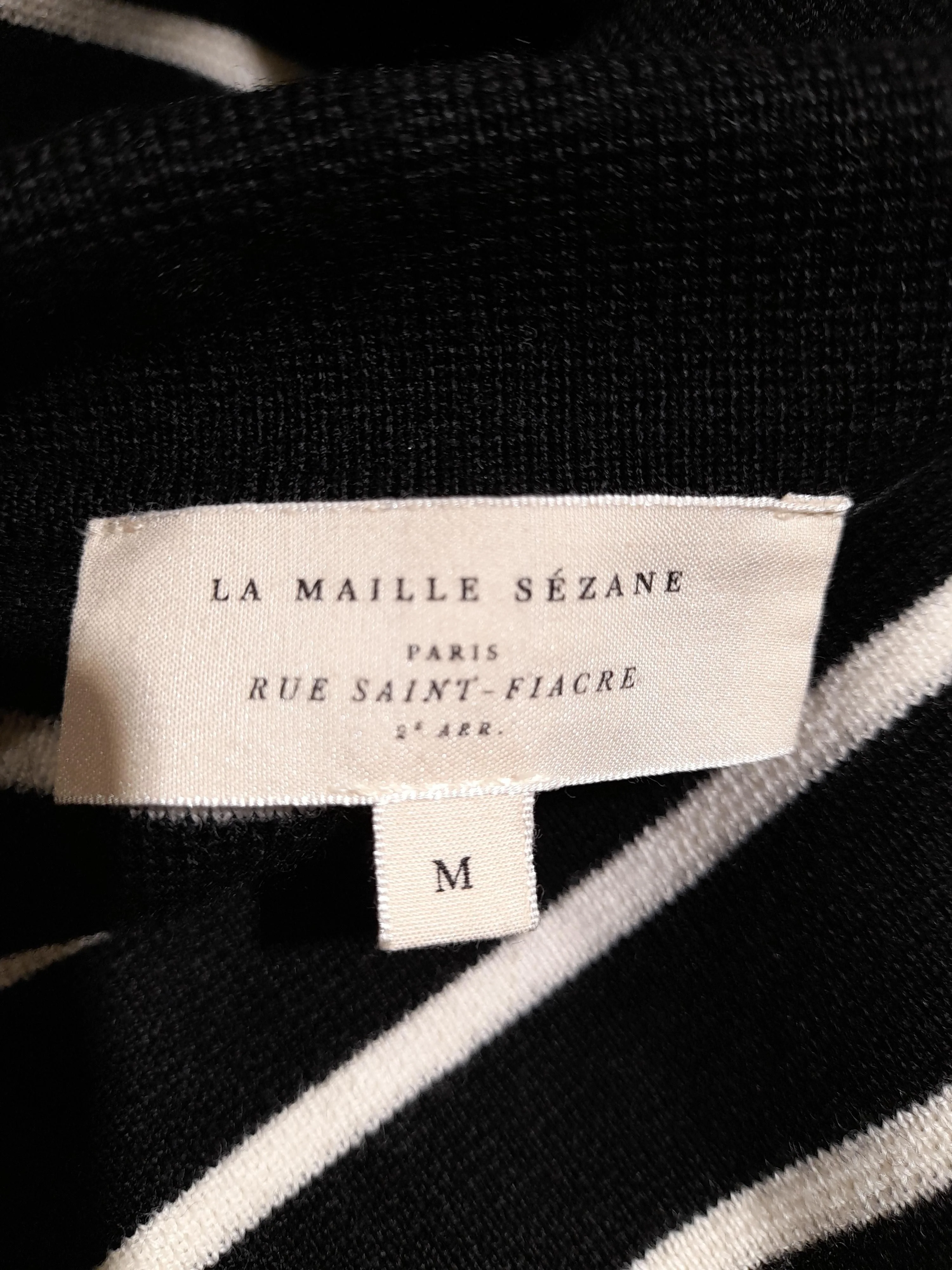 La Maille Sezane Women's Cardigan M Black Striped 100% Wool Collared Cardigan - Image 5