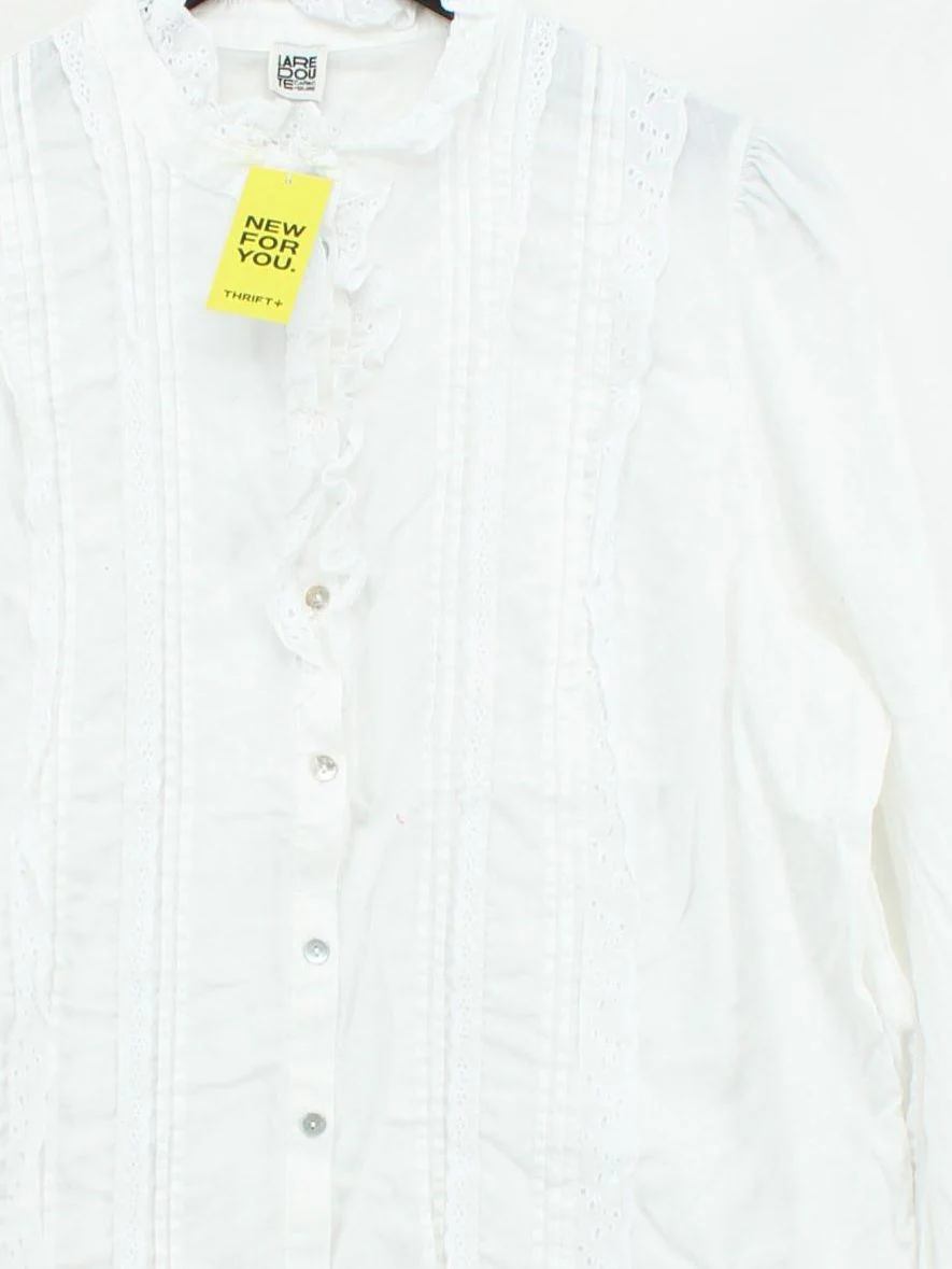La Redoute Women's Blouse L White 100% Cotton Long Sleeve High Neck Basic - Image 3