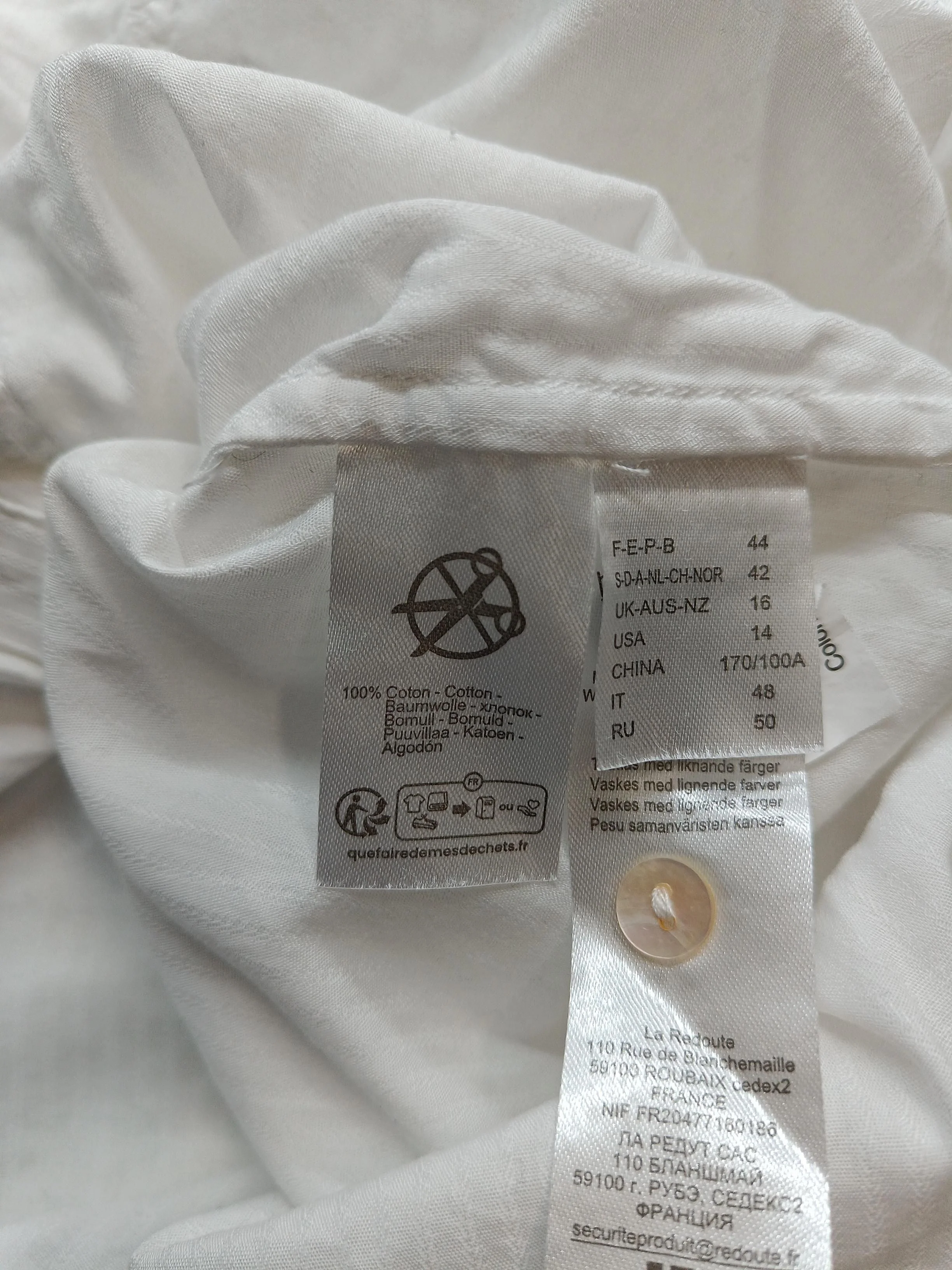 La Redoute Women's Blouse L White 100% Cotton Long Sleeve High Neck Basic - Image 6