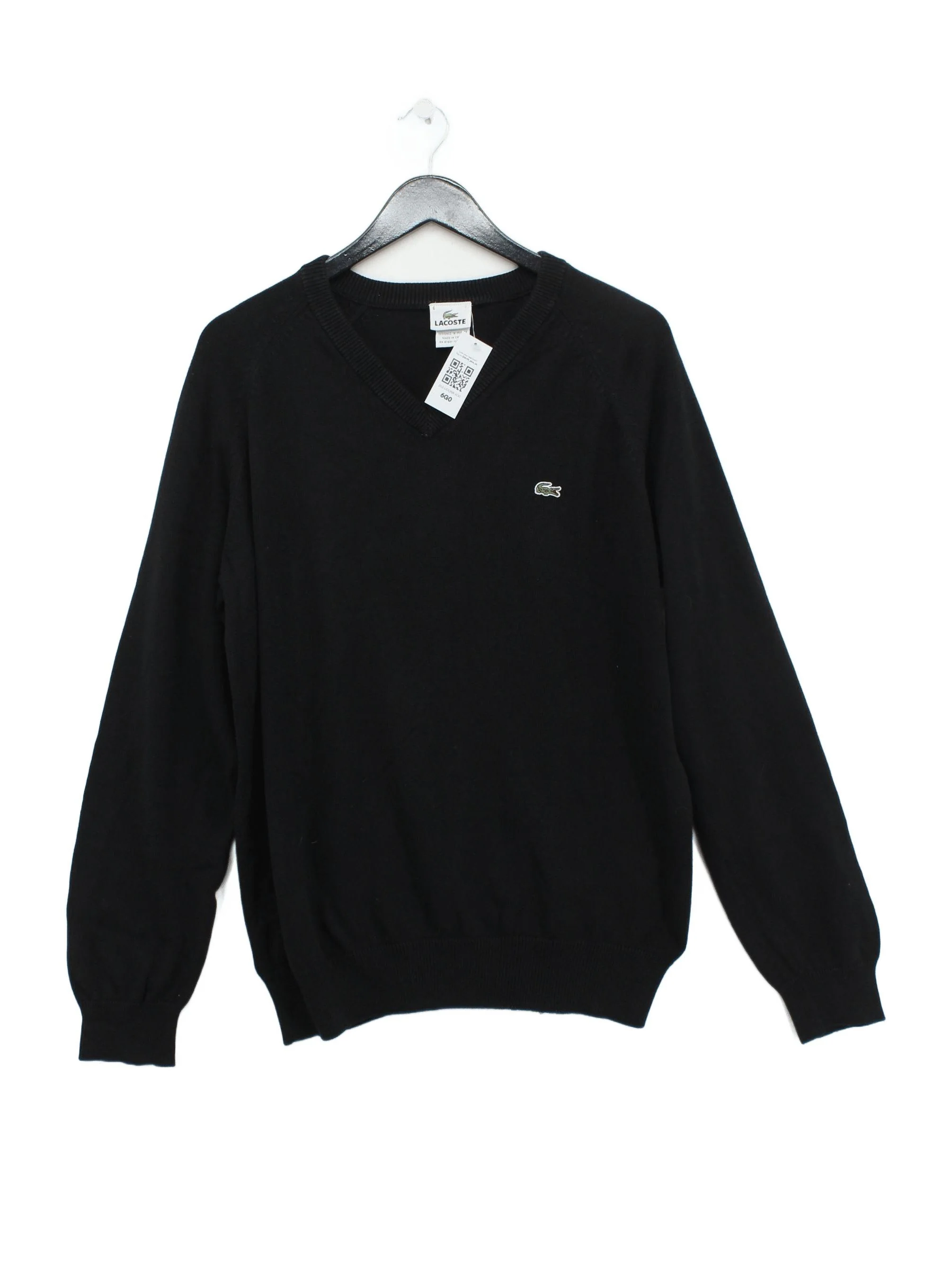 Lacoste Men's Jumper L Black 100% Cotton V-Neck Pullover