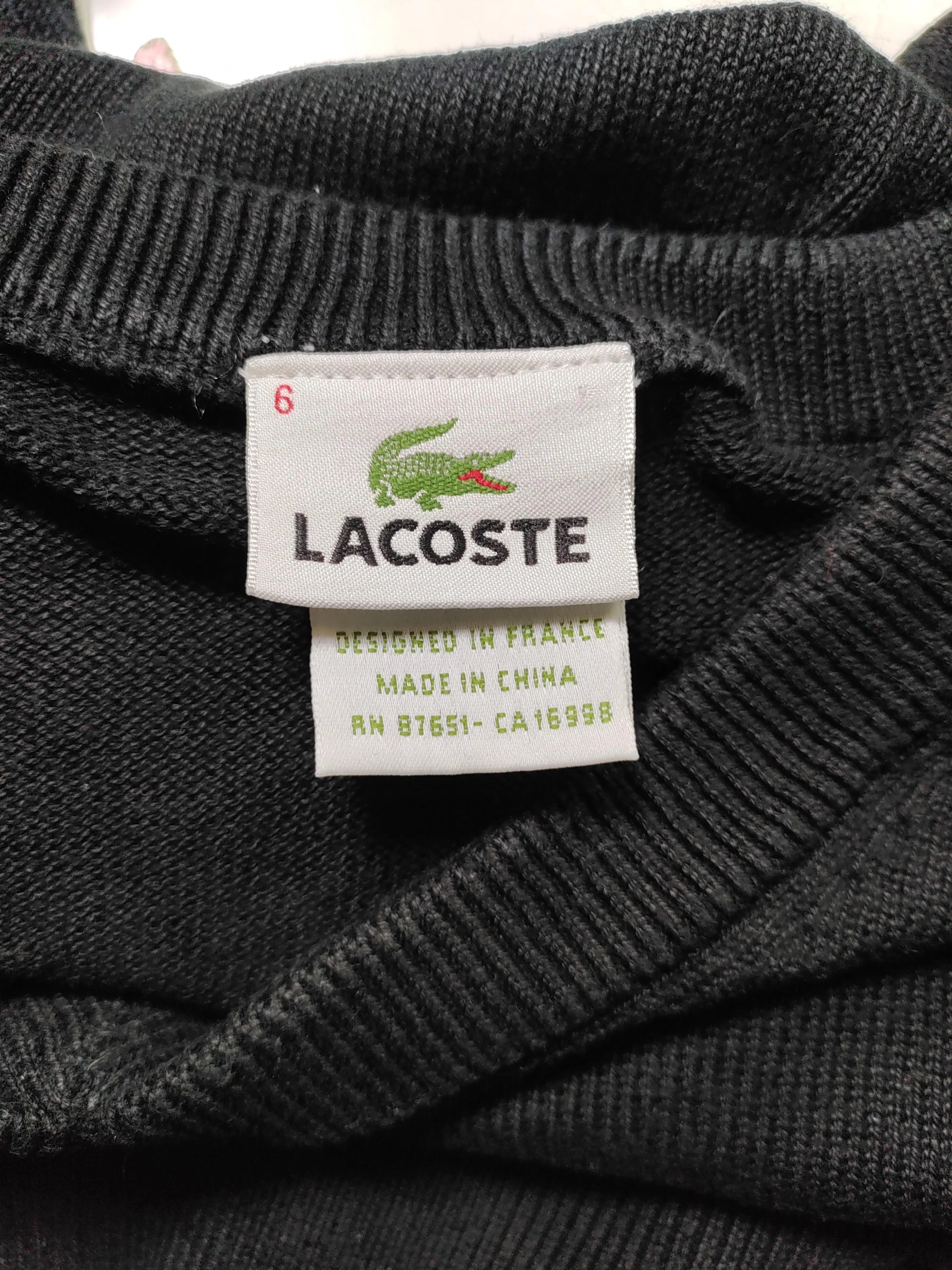 Lacoste Men's Jumper L Black 100% Cotton V-Neck Pullover - Image 5
