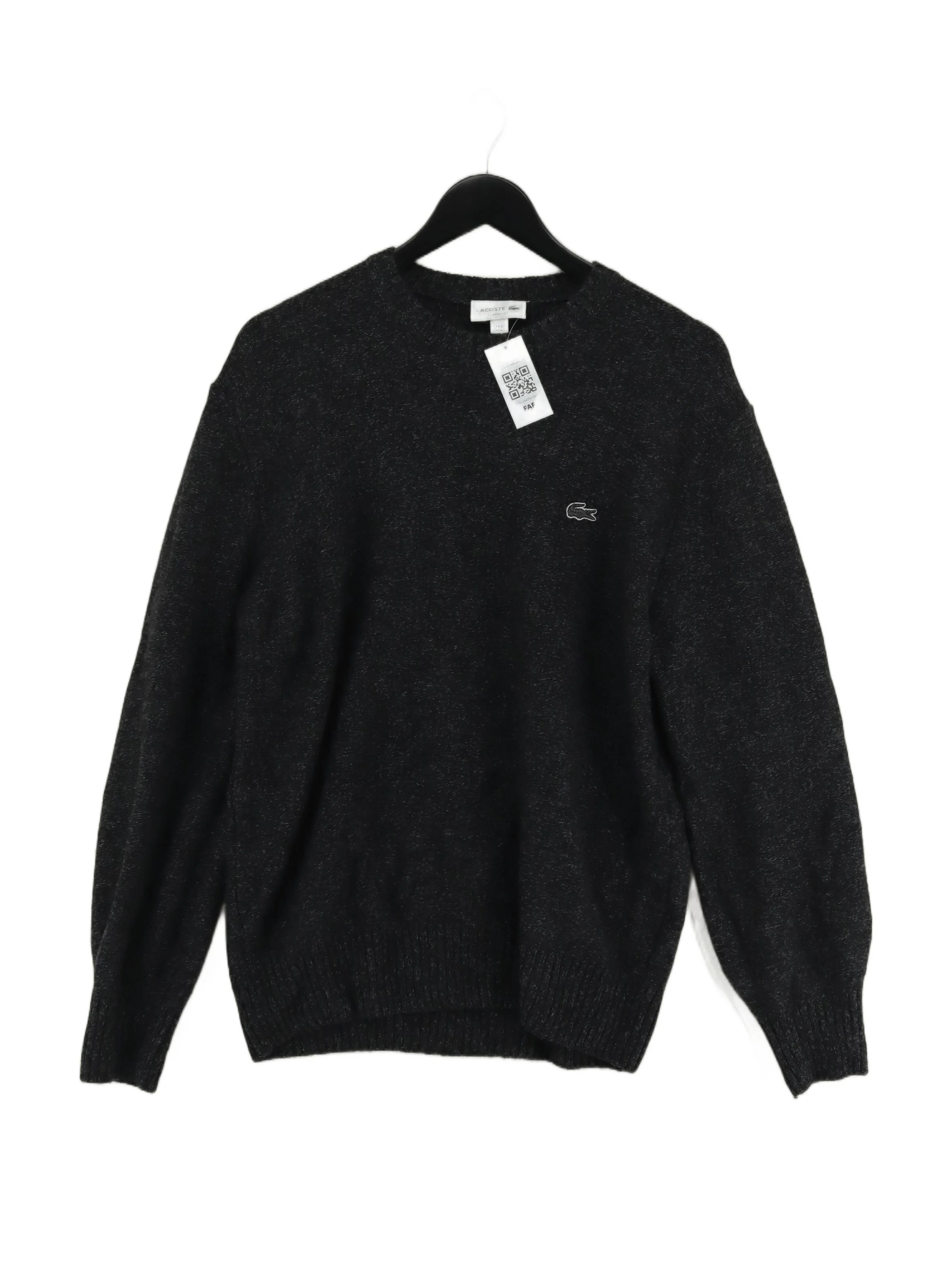 Lacoste Men's Jumper L Grey 100% Wool Round Neck Pullover