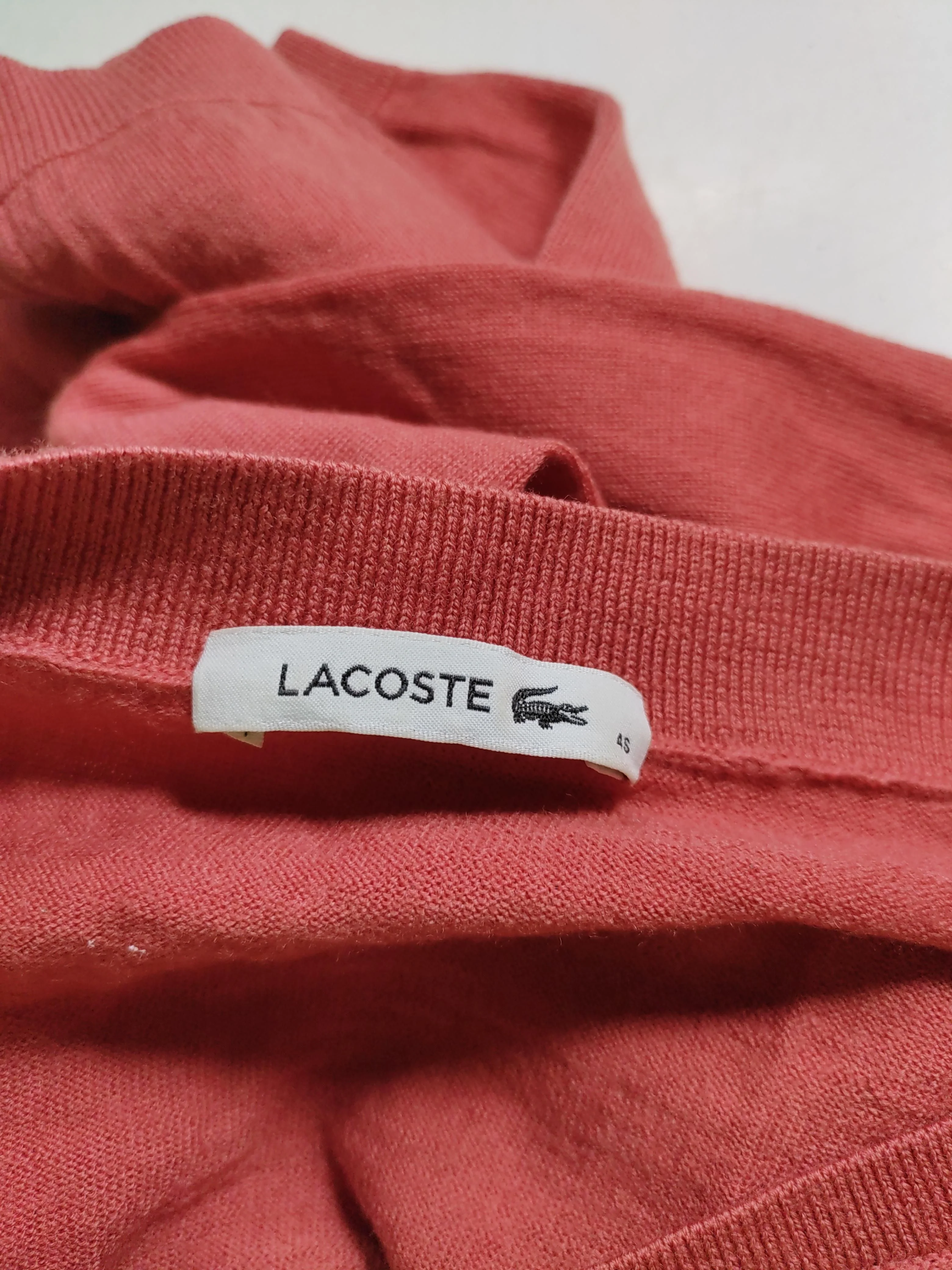 Lacoste Men's Jumper L Red 100% Wool V-Neck Pullover - Image 5