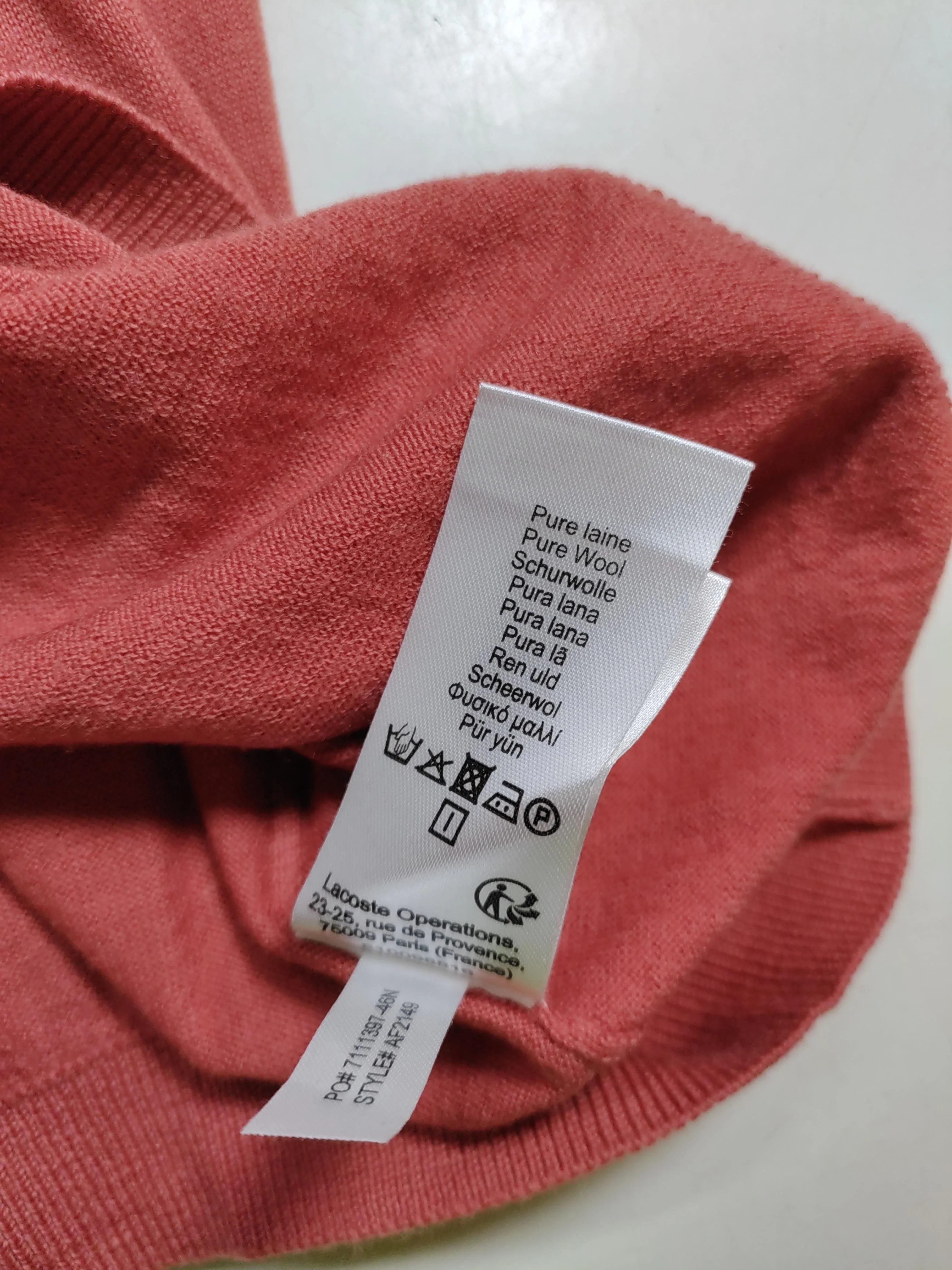 Lacoste Men's Jumper L Red 100% Wool V-Neck Pullover - Image 6