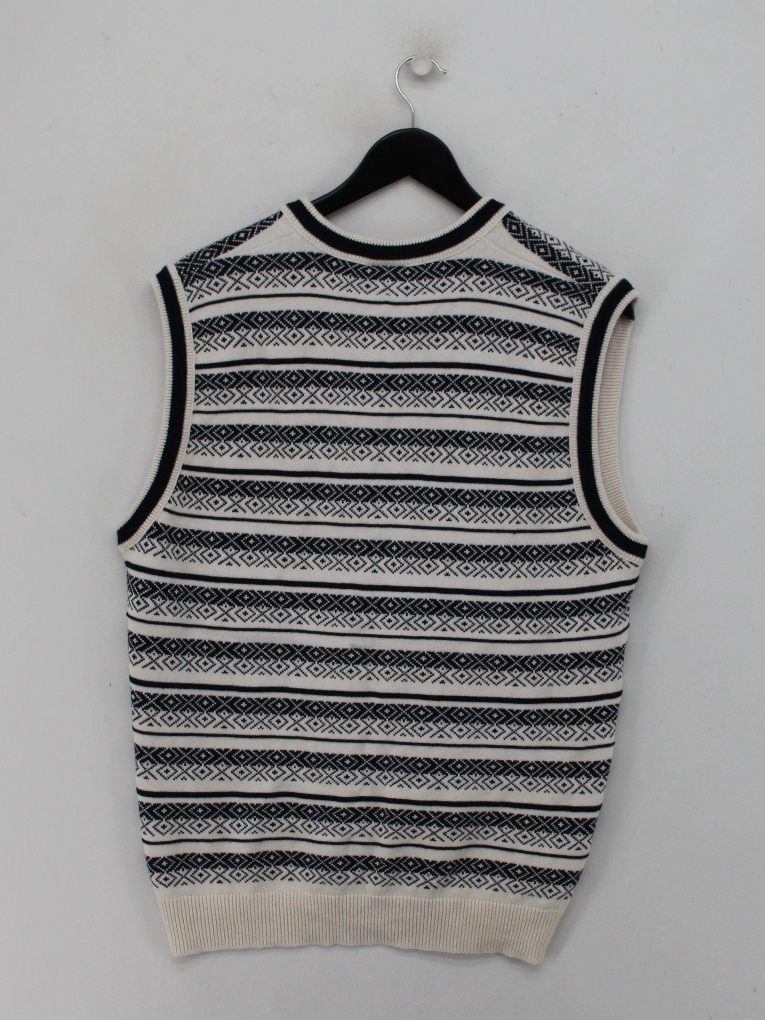 Lacoste Men's Jumper S Cream Geometric 100% Cotton V-Neck Vest - Image 2