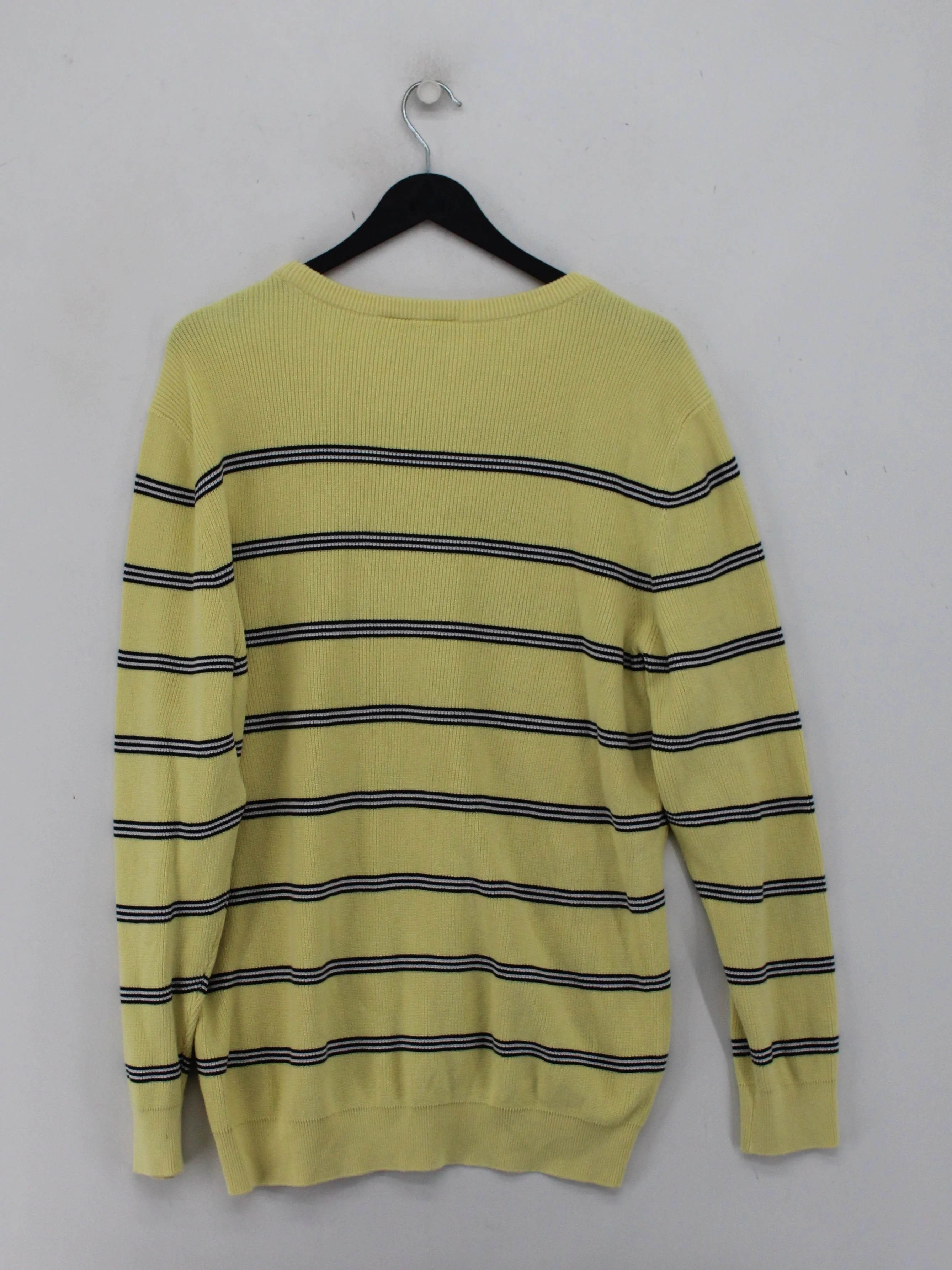 Lacoste Men's Jumper XL Yellow Striped 100% Cotton Crew Neck Pullover - Image 2