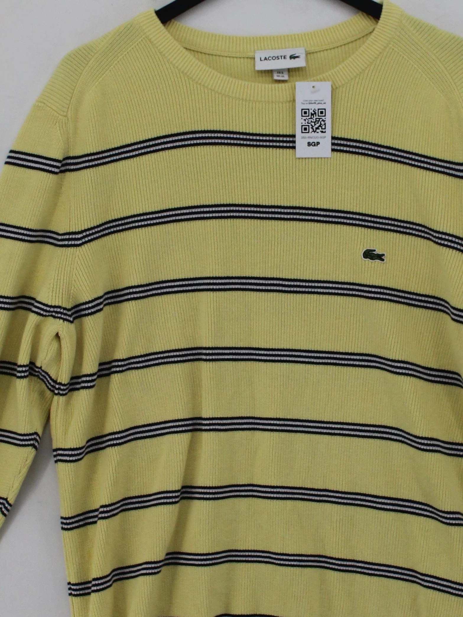 Lacoste Men's Jumper XL Yellow Striped 100% Cotton Crew Neck Pullover - Image 3