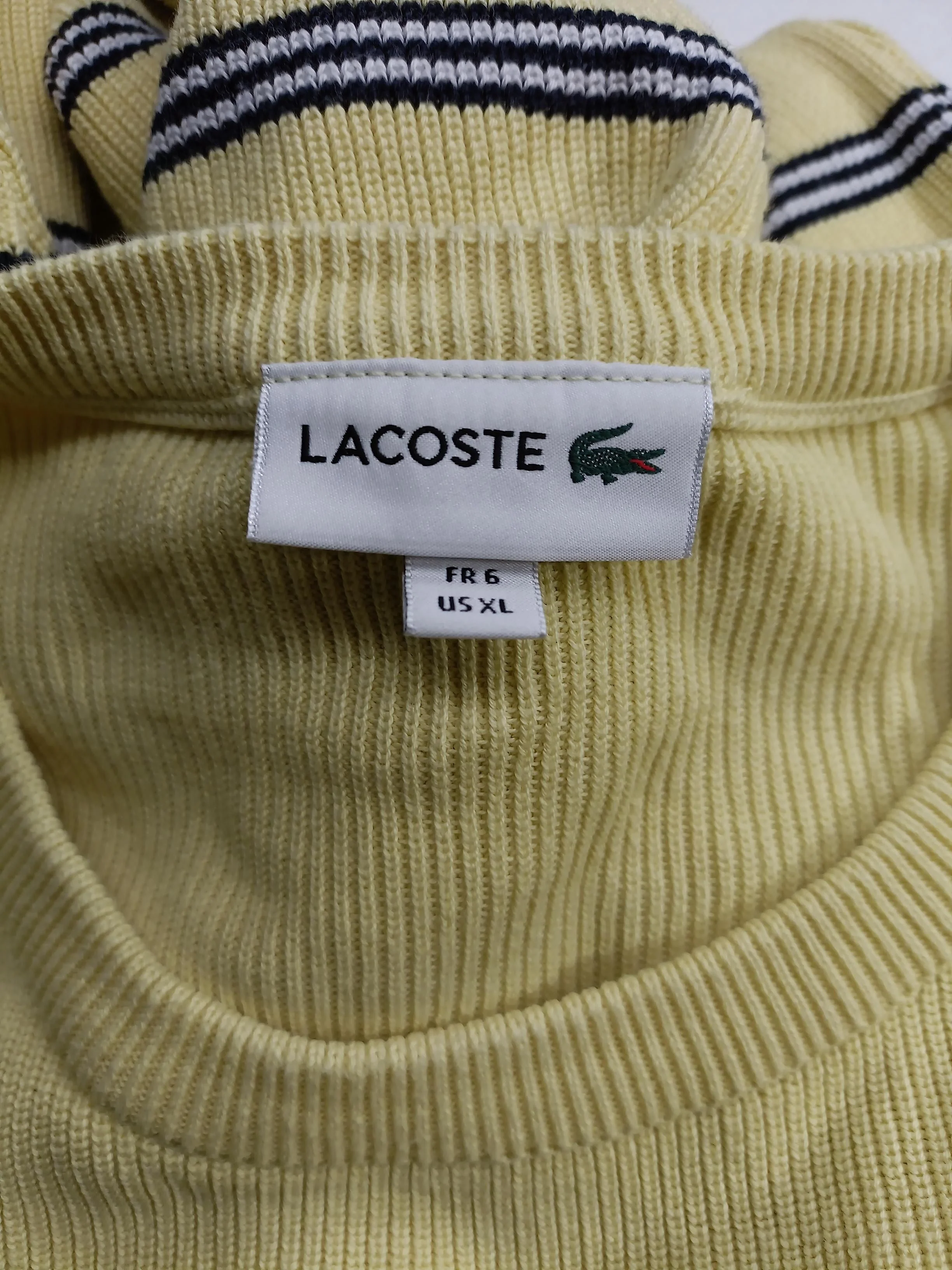 Lacoste Men's Jumper XL Yellow Striped 100% Cotton Crew Neck Pullover - Image 5