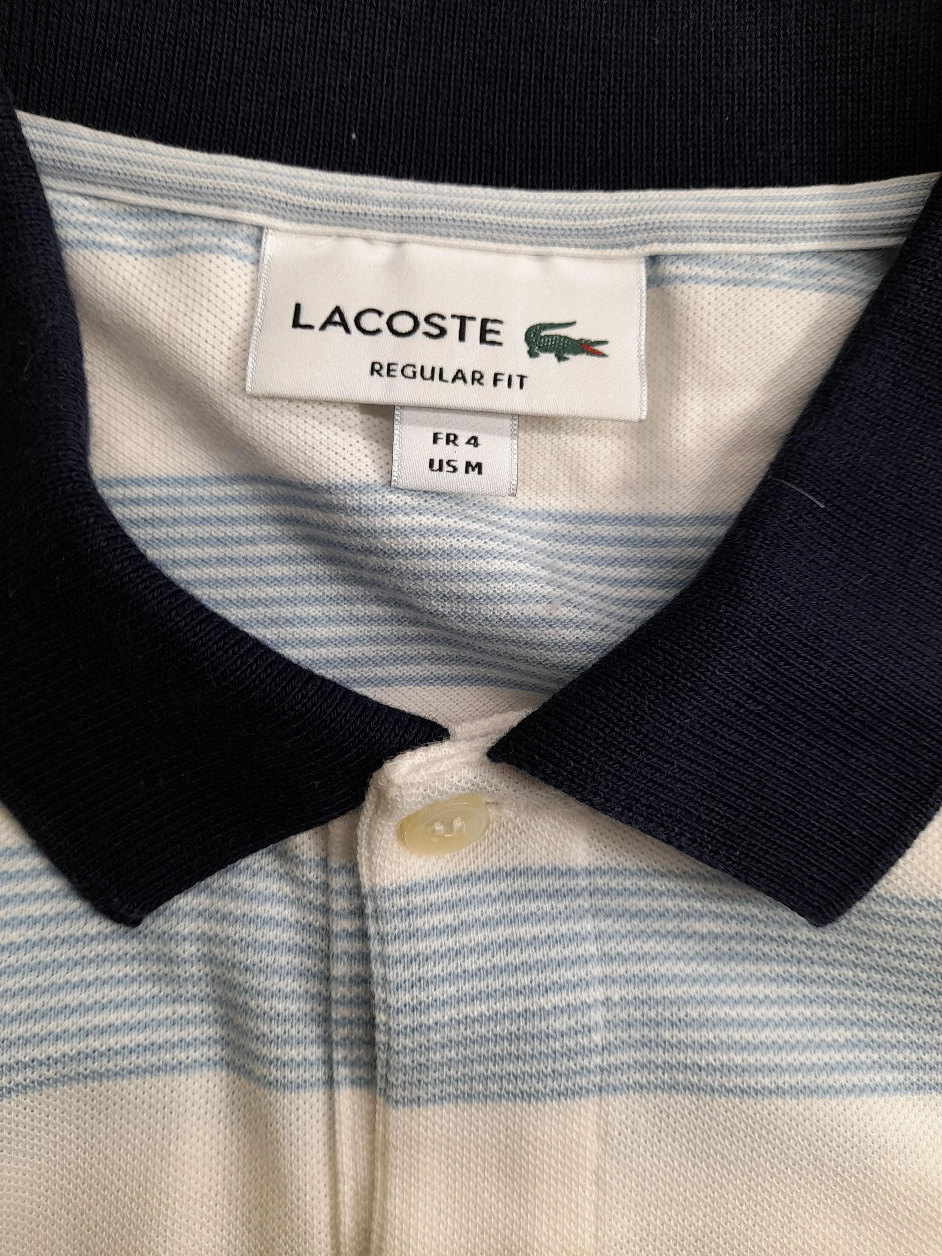 Lacoste Men's Polo M White Striped Cotton with Linen Basic - Image 5