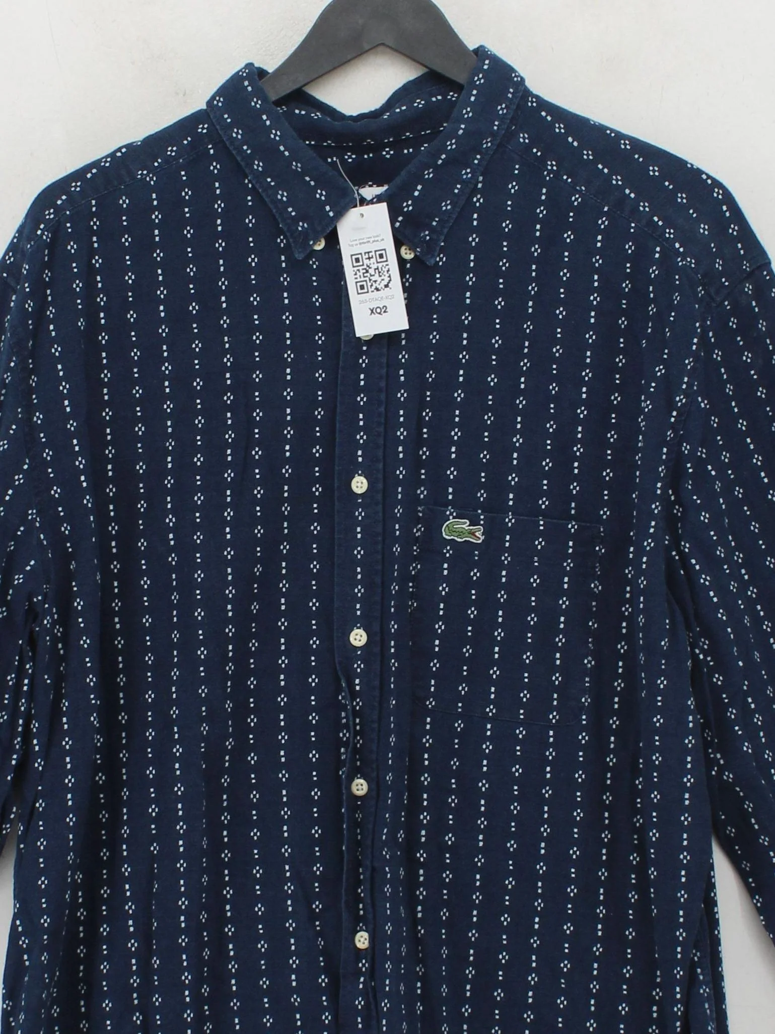 Lacoste Men's Shirt Chest: 44 in Blue Geometric 100% Cotton Basic - Image 3