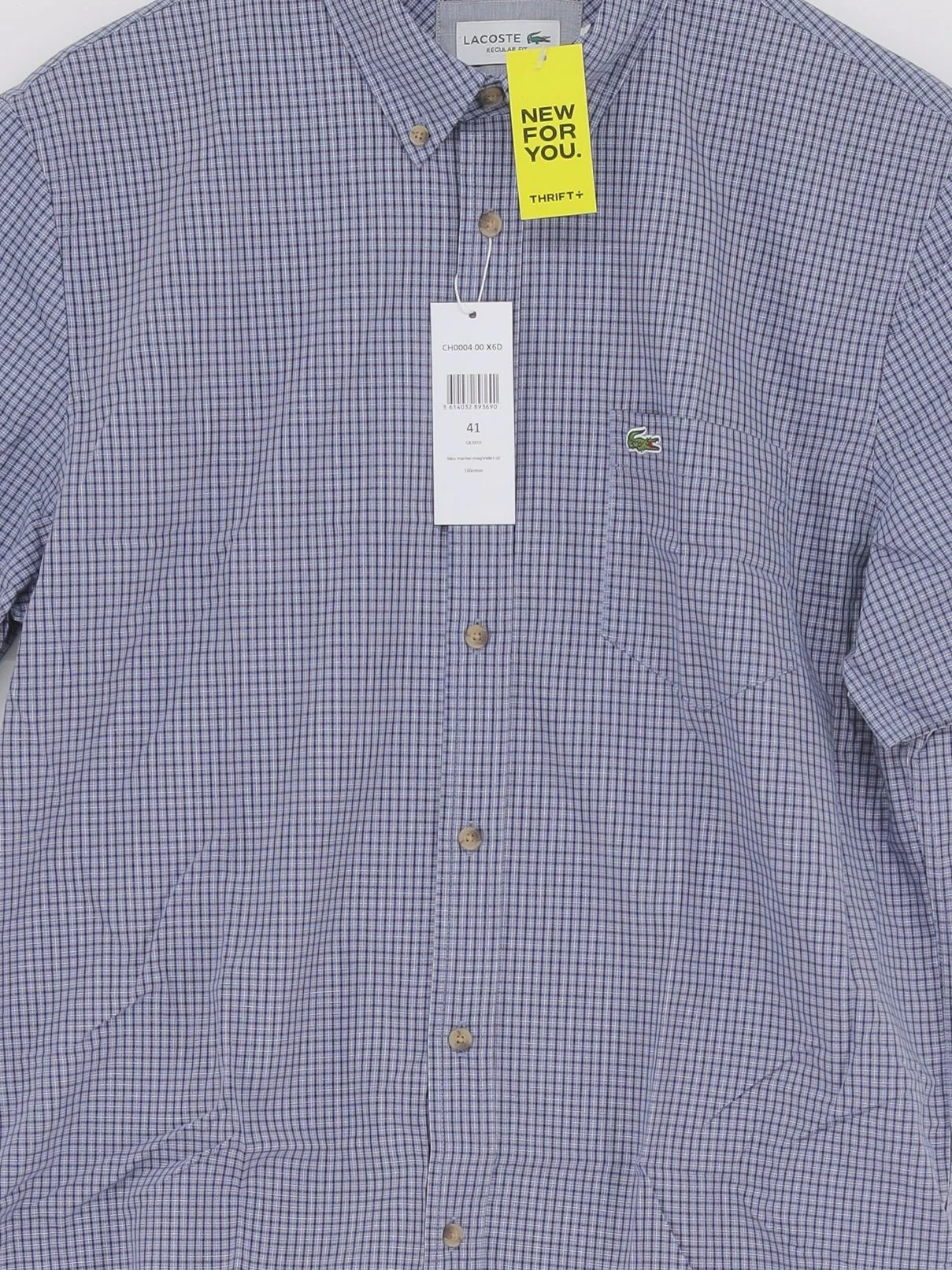 Lacoste Men's Shirt M Blue Checkered 100% Cotton Basic New with tags - Image 3