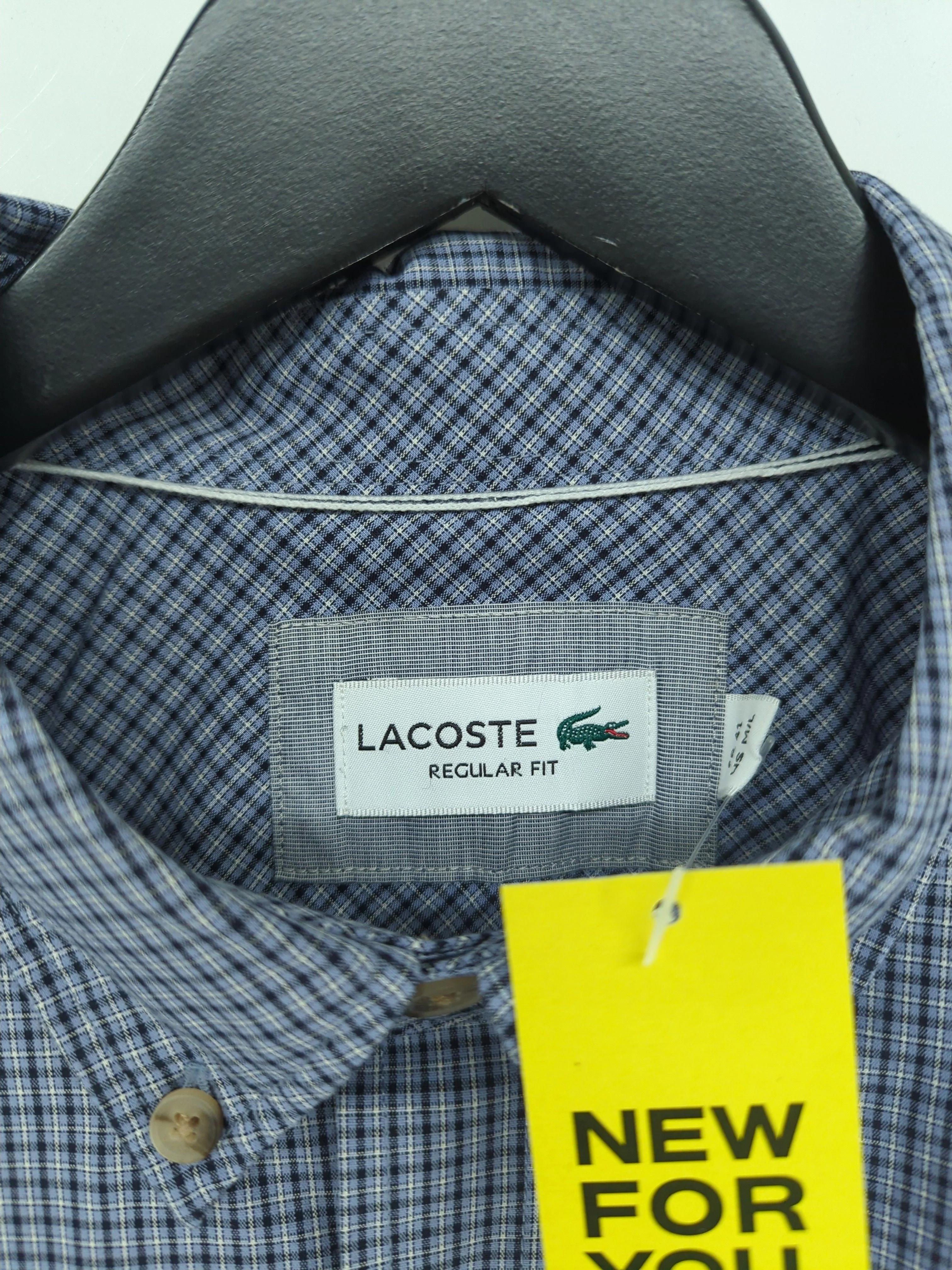 Lacoste Men's Shirt M Blue Checkered 100% Cotton Basic New with tags - Image 5