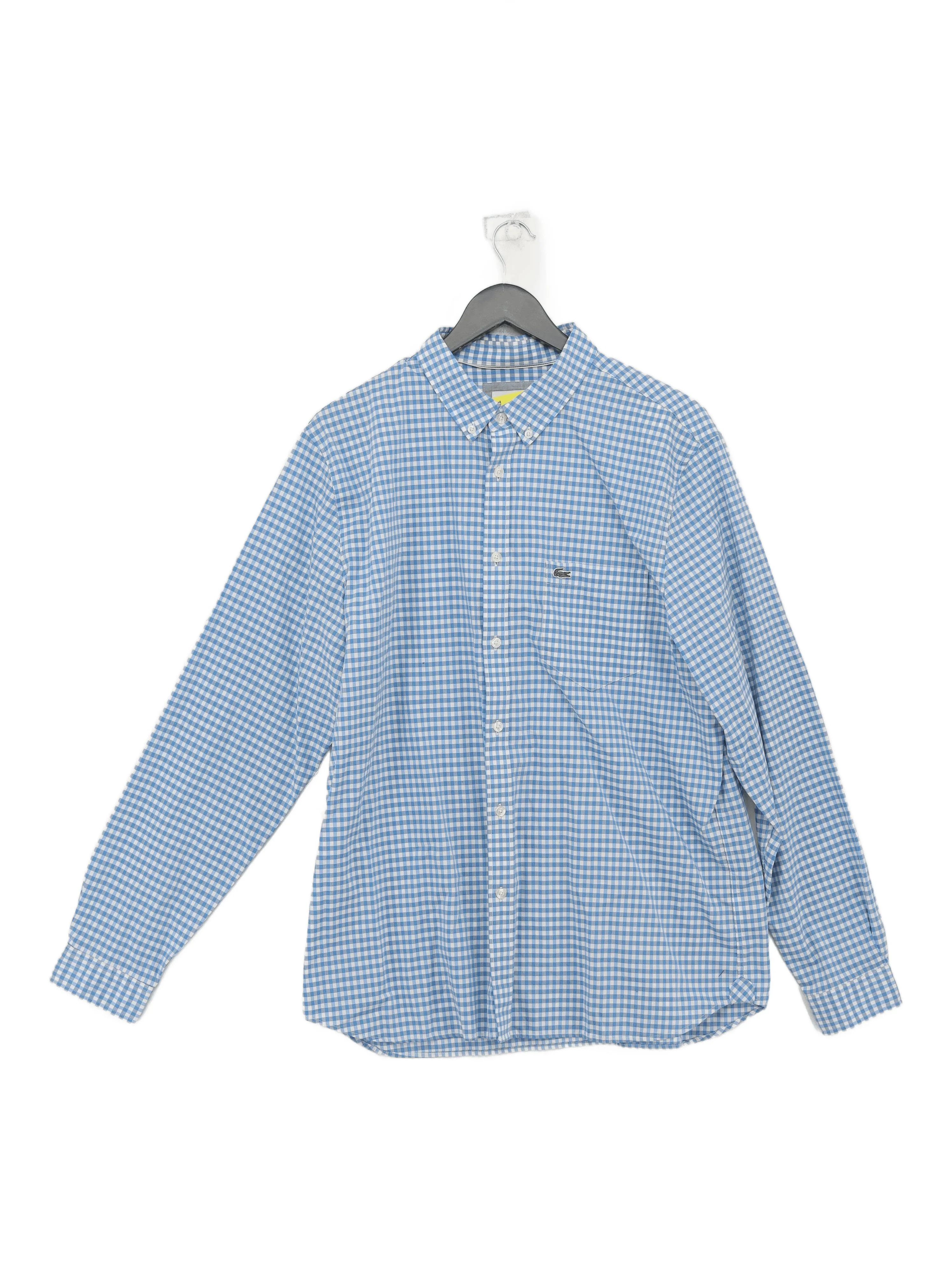 Lacoste Men's Shirt XL Blue Checkered 100% Cotton Basic