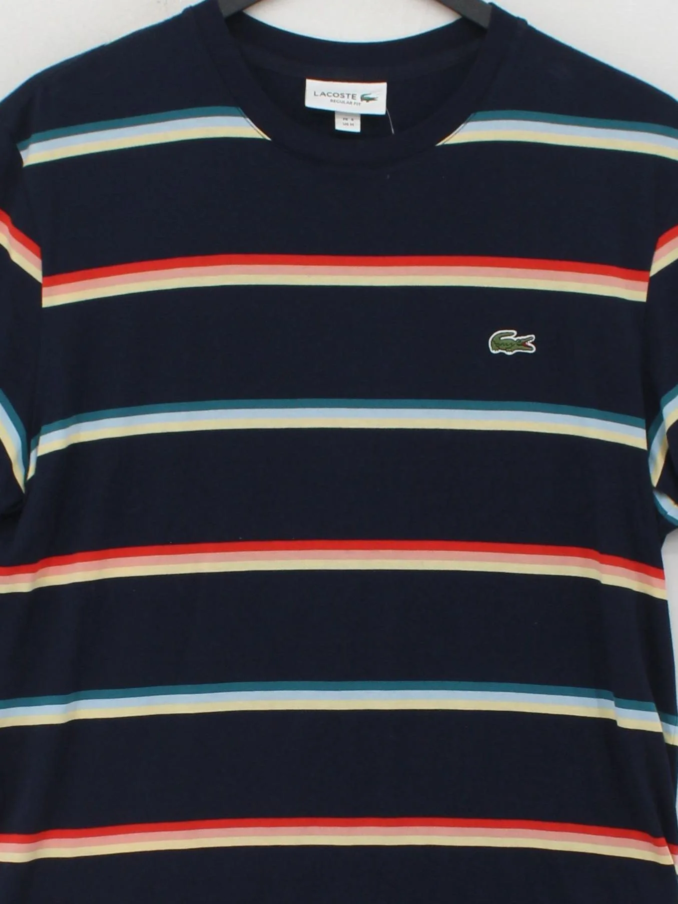 Lacoste Men's T-Shirt M Blue Striped 100% Cotton Basic - Image 3