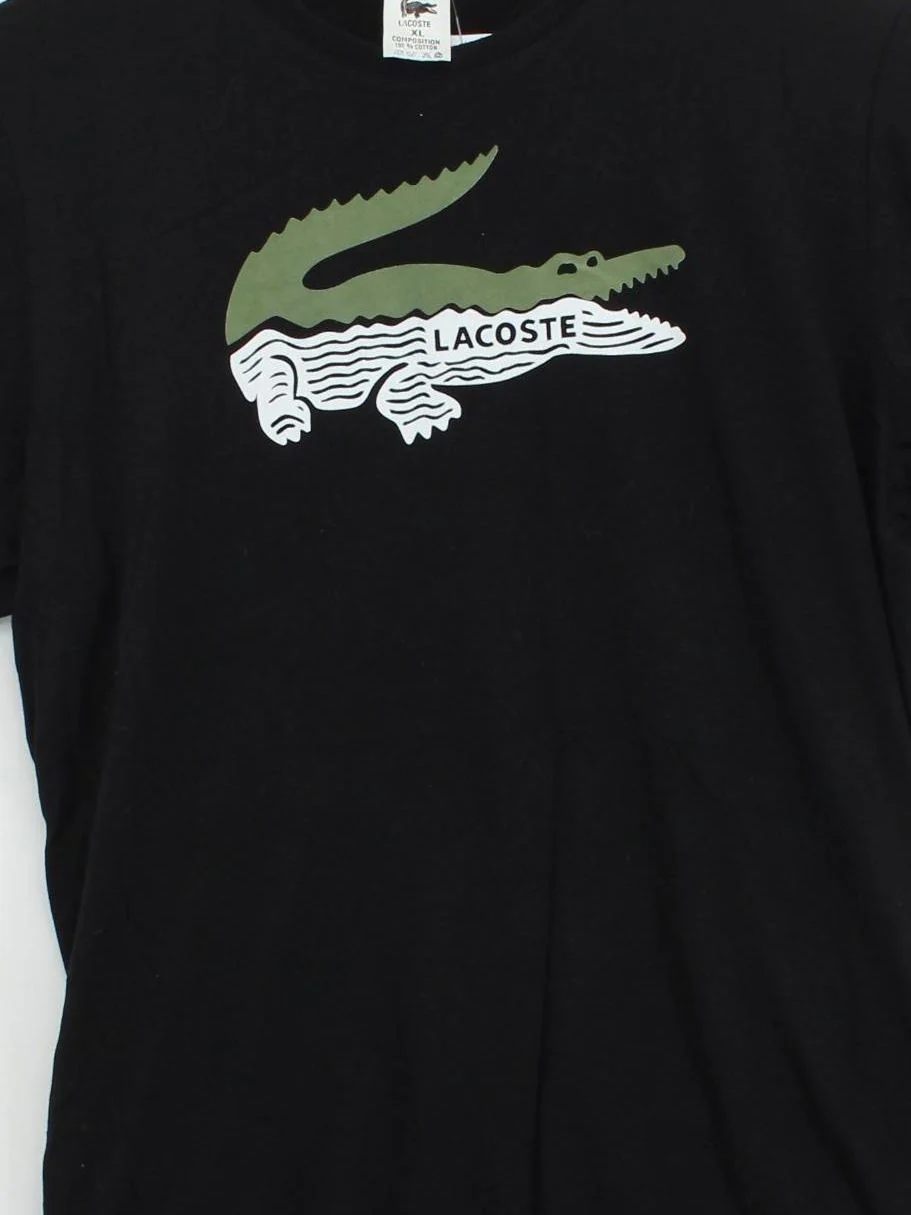Lacoste Men's T-Shirt XL Black Graphic 100% Cotton Basic - Image 3