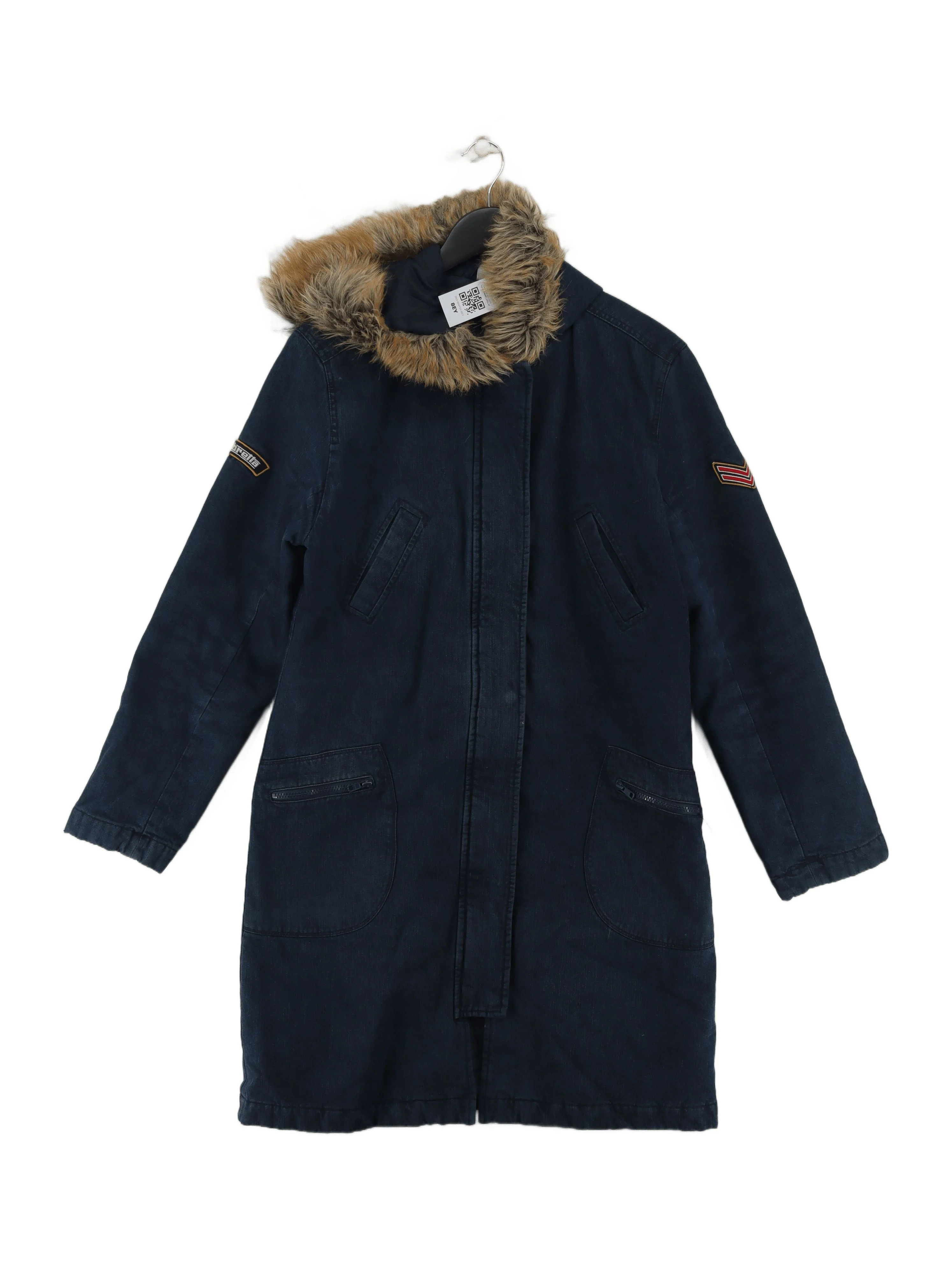 Lambretta Women's Coat UK 14 Blue Cotton with Polyester, Faux Fur Parka