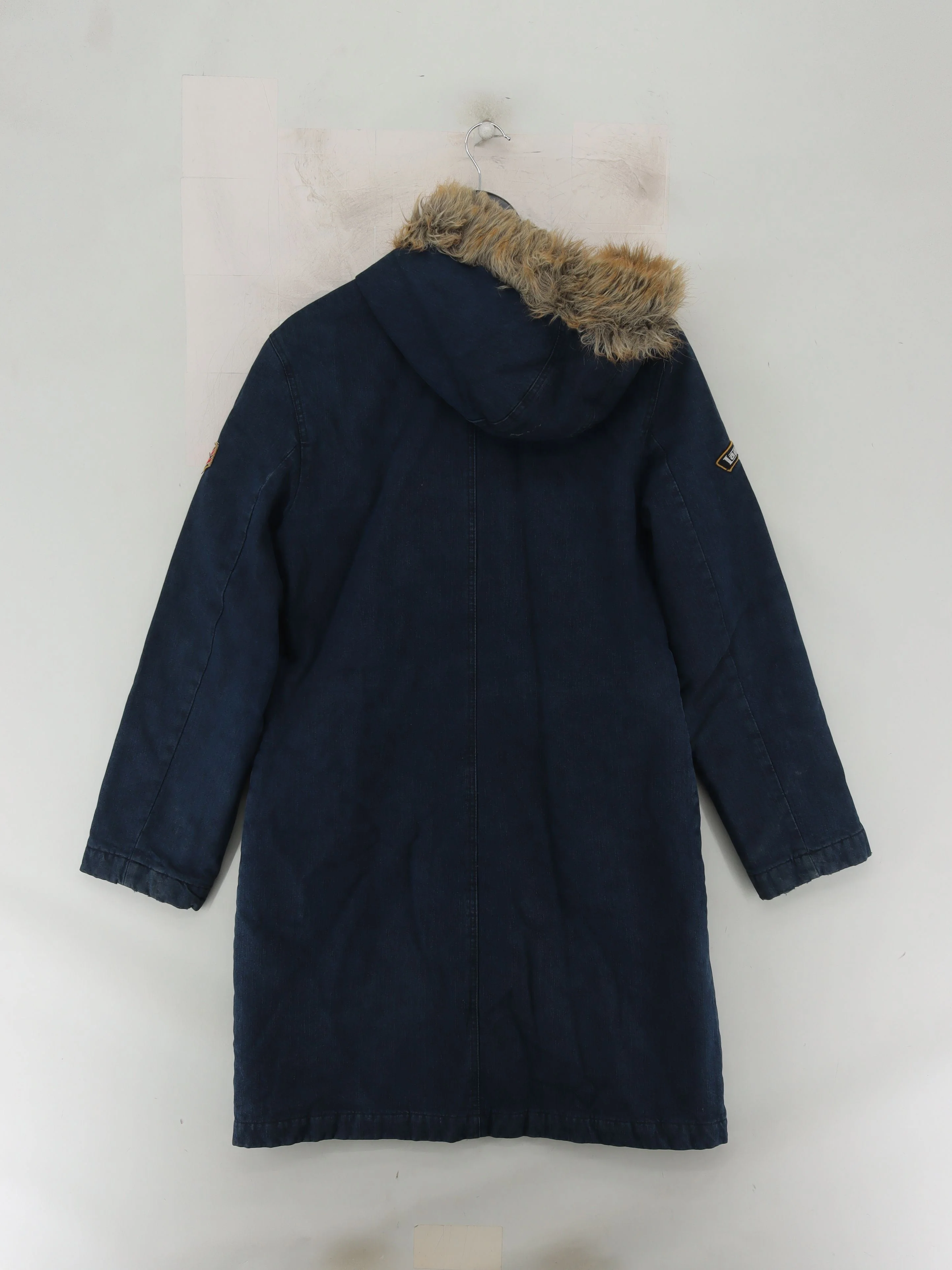 Lambretta Women's Coat UK 14 Blue Cotton with Polyester, Faux Fur Parka - Image 2