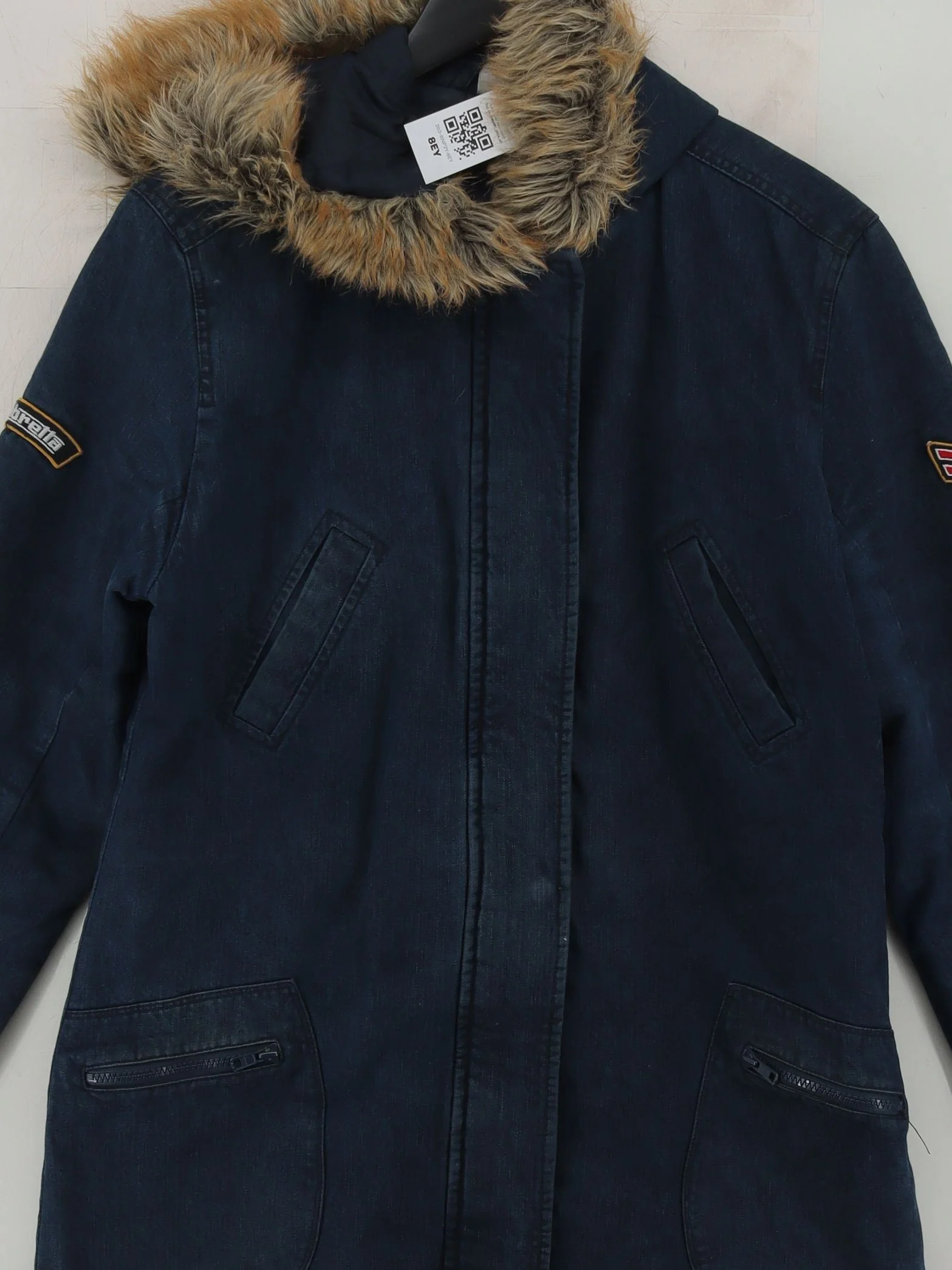 Lambretta Women's Coat UK 14 Blue Cotton with Polyester, Faux Fur Parka - Image 3