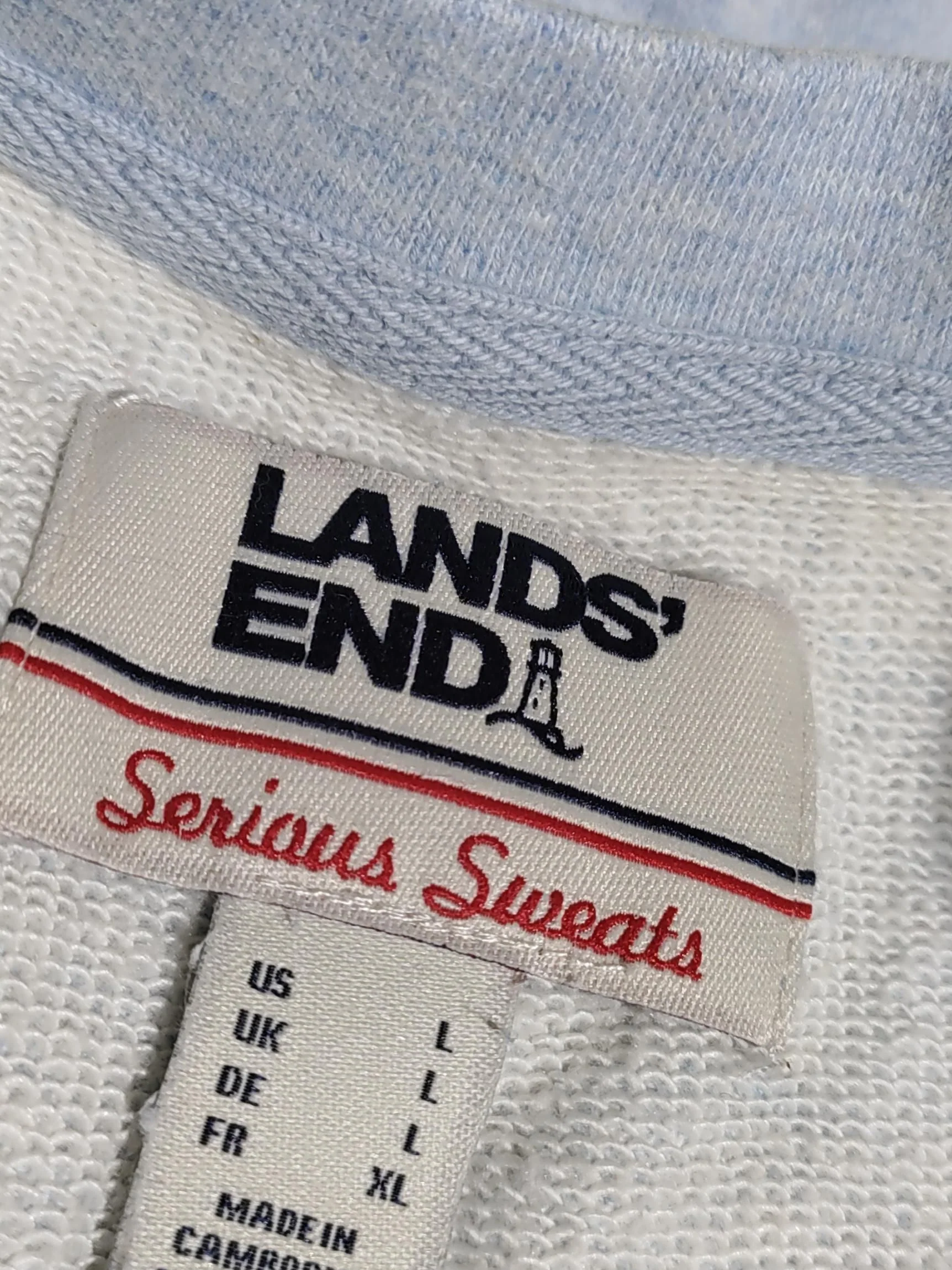 Lands End Men's Hoodie L Blue Cotton with Polyester, Spandex Pullover - Image 5