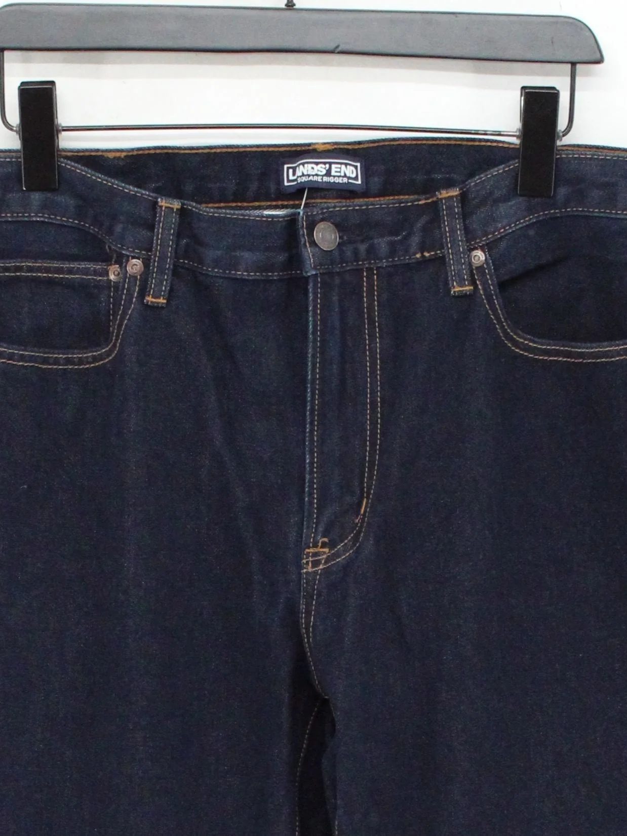 Lands End Men's Jeans W 38 in Blue Cotton with Leather Straight - Image 3