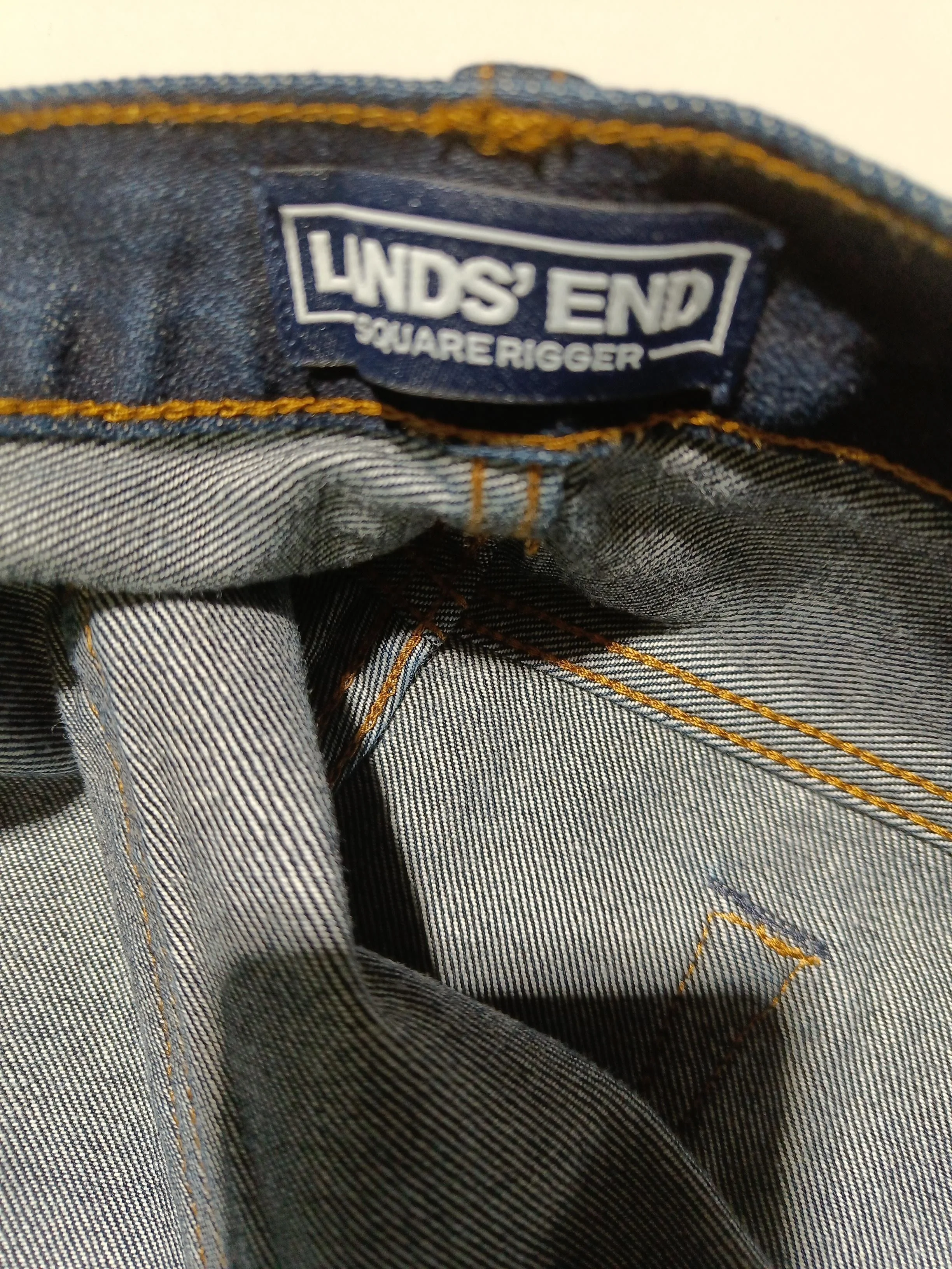 Lands End Men's Jeans W 38 in Blue Cotton with Leather Straight - Image 5