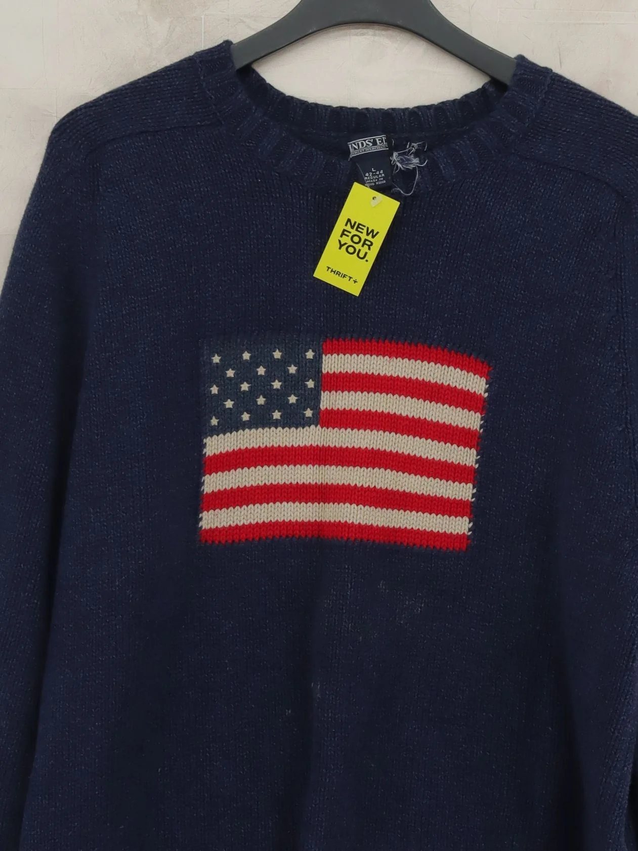 Lands End Men's Jumper L Blue Graphic 100% Cotton Round Neck Pullover - Image 3