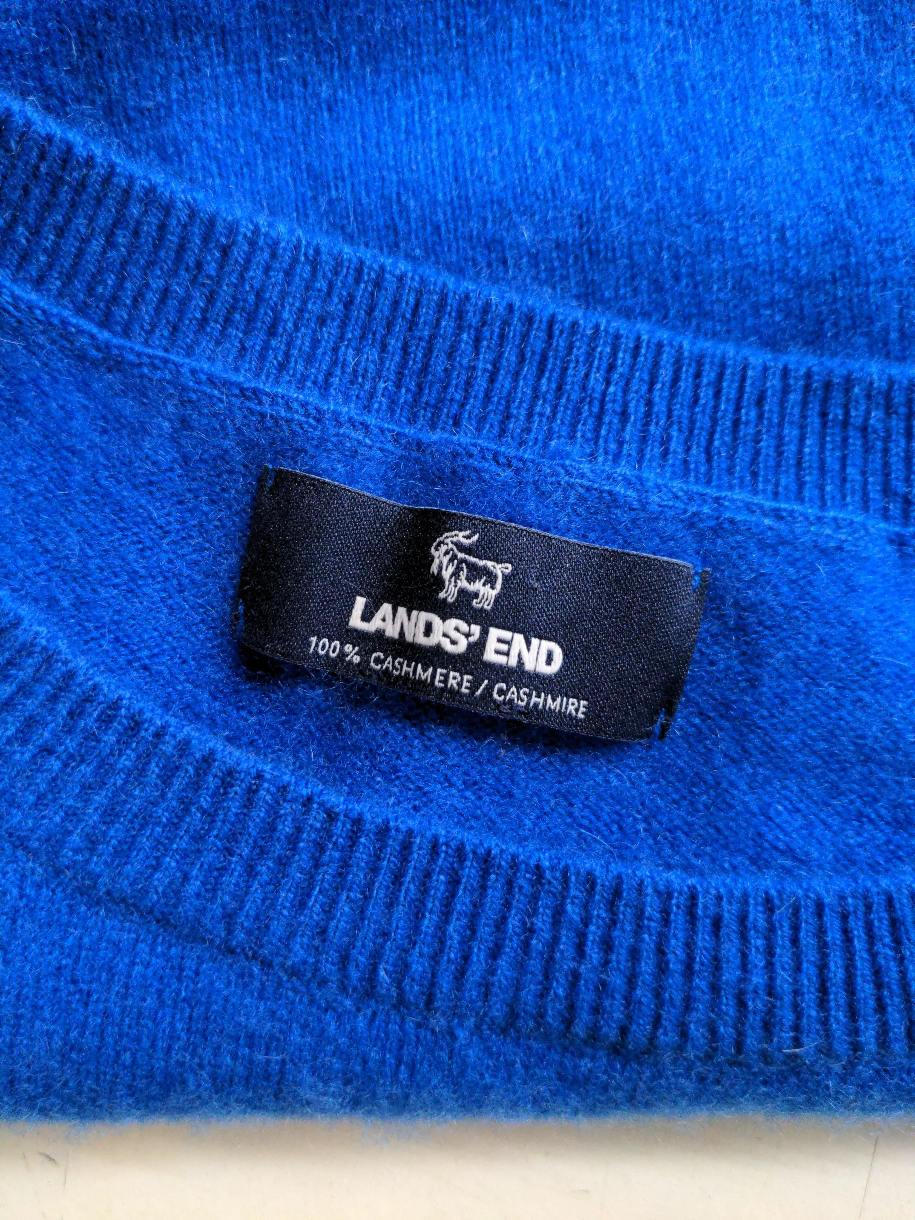 Lands End Men's Jumper S Blue 100% Cashmere Round Neck Pullover - Image 6
