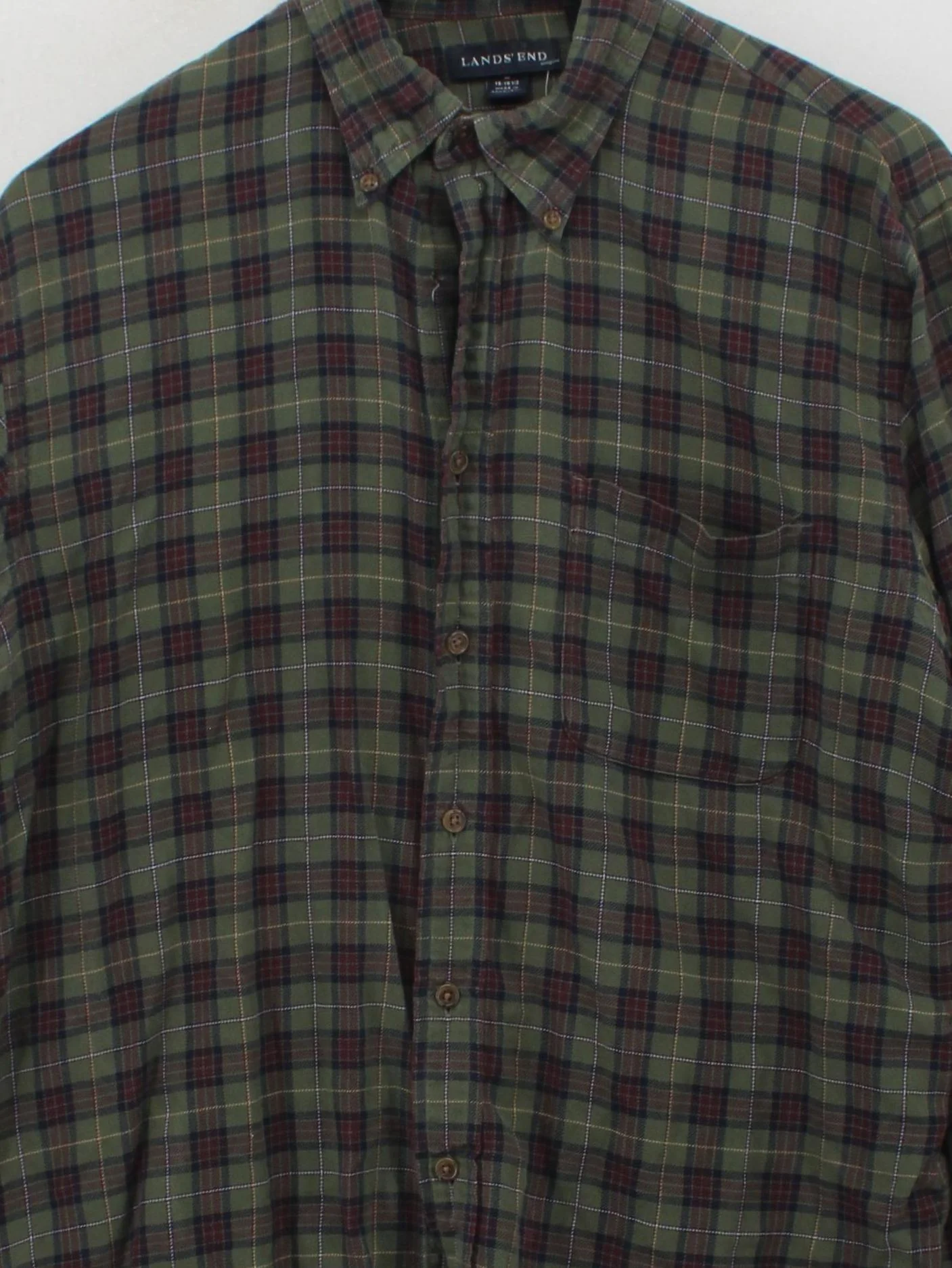 Lands End Men's Shirt M Green Checkered 100% Cotton Basic - Image 3