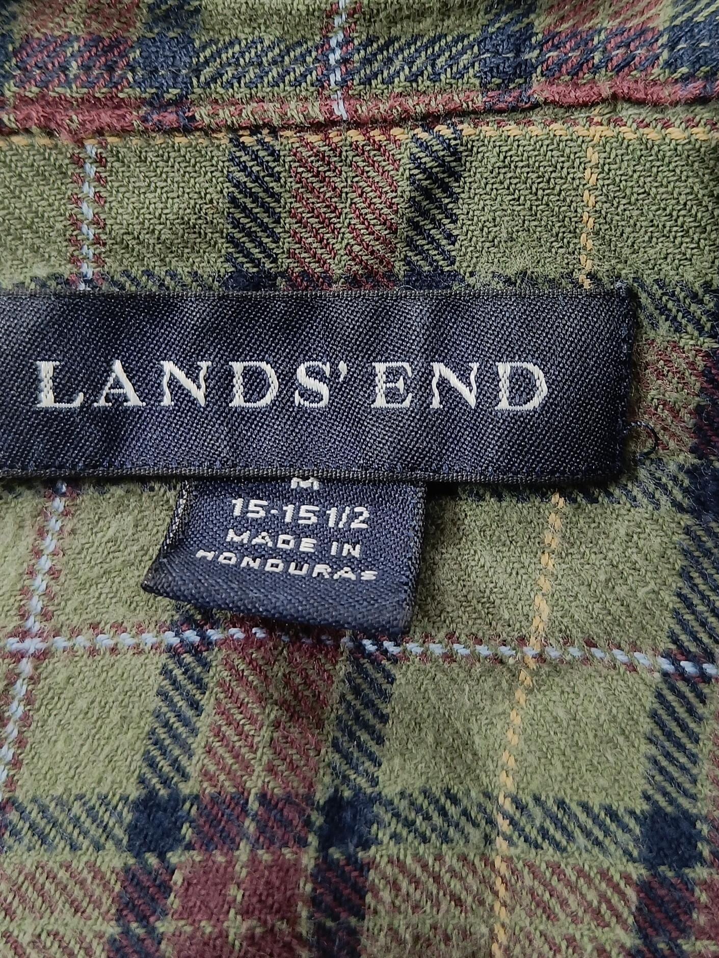 Lands End Men's Shirt M Green Checkered 100% Cotton Basic - Image 6